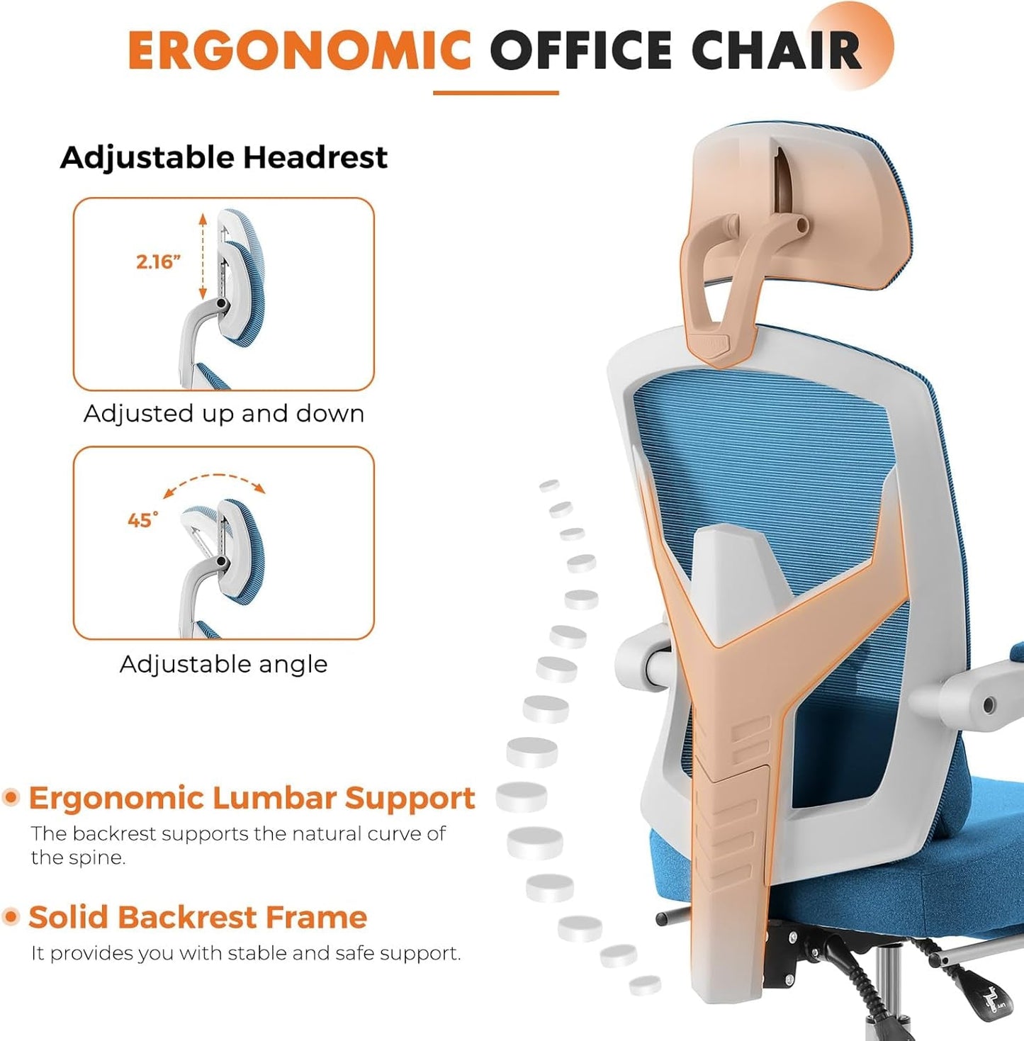 Blue Ergonomic Mesh Office Chair With Lumbar Support