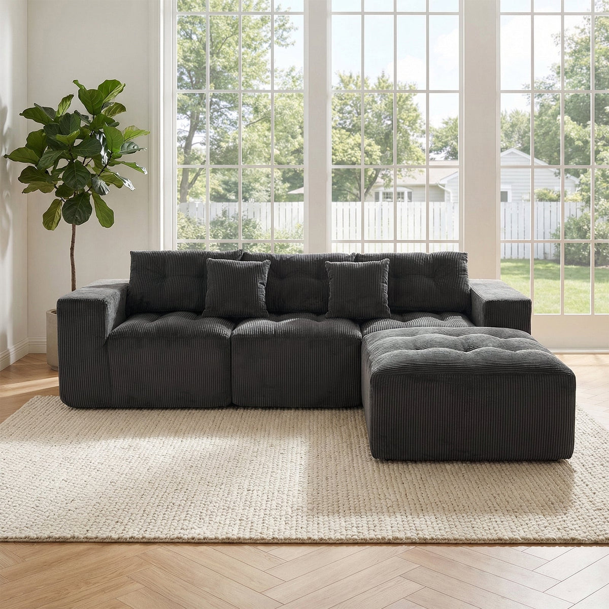 101" L-Shaped Modular Compression Sofa, Gray