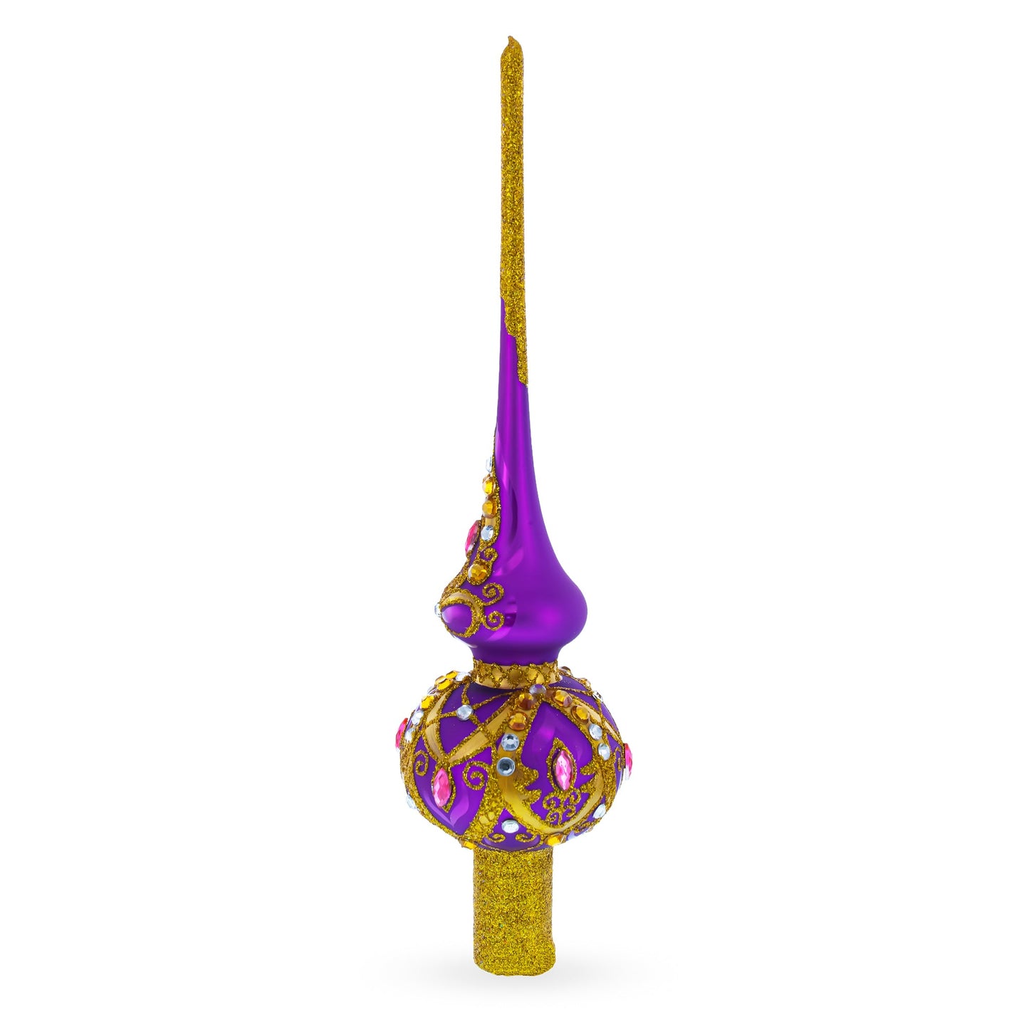 Gold and White Jewels on Purple Glass Tree Topper