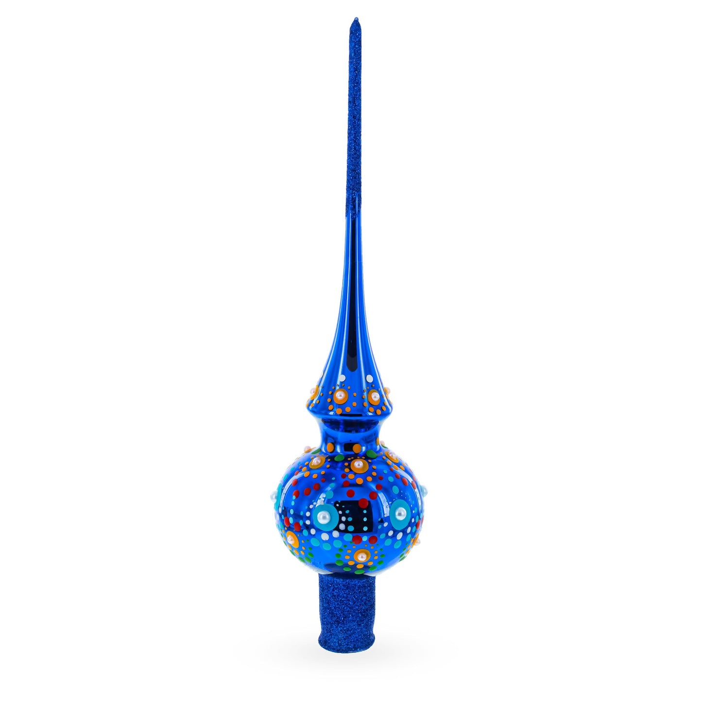 Vibrant Sapphire Blue with Festive Accents Glass Christmas Tree Topper