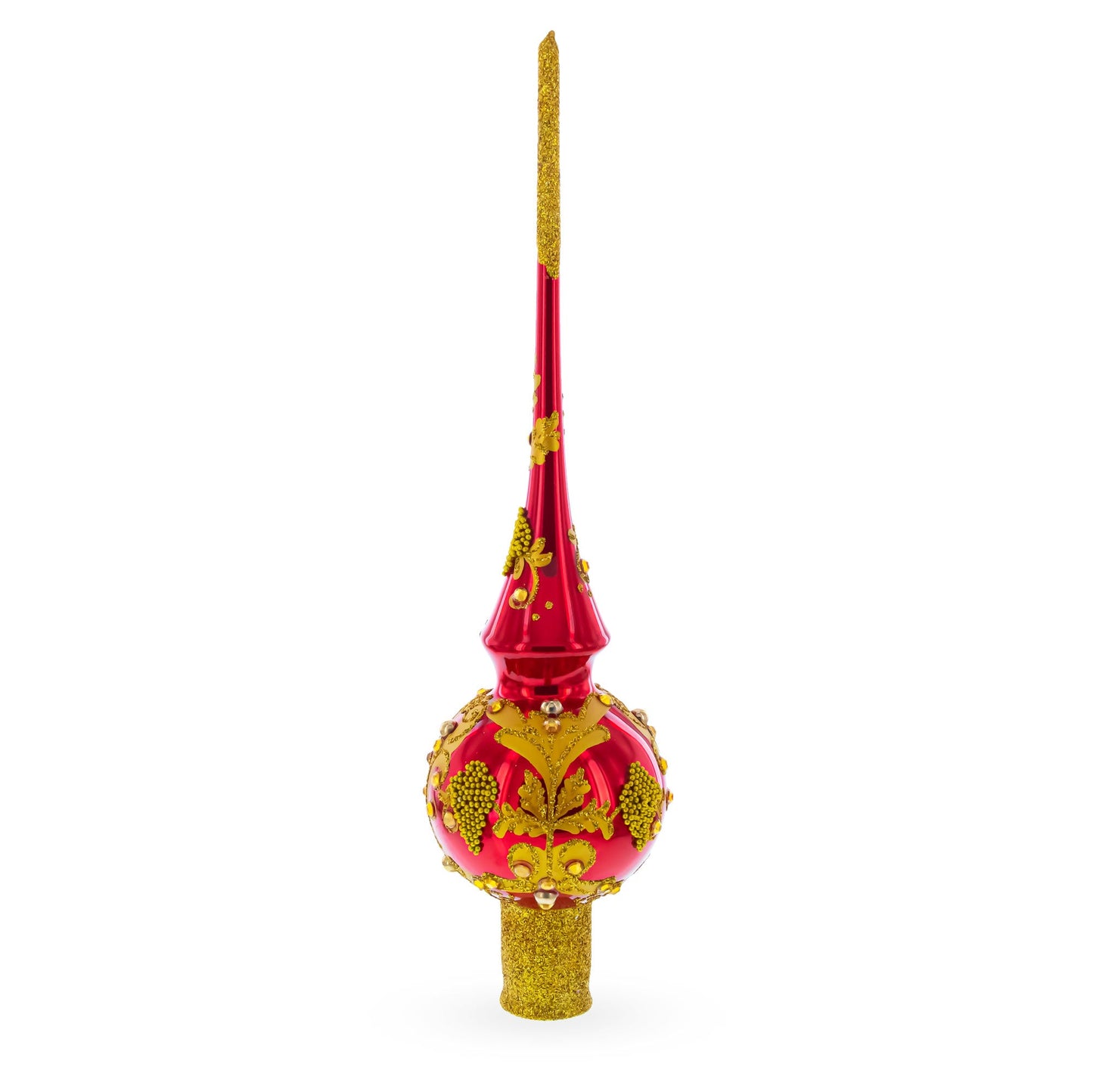 Luxurious Crimson Red with Golden Glitter Glass Christmas Tree Topper