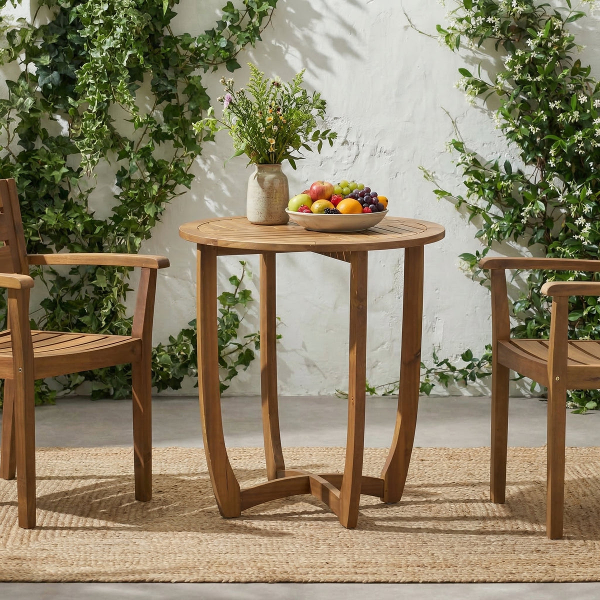Outdoor Round Acacia Wood Accent Table