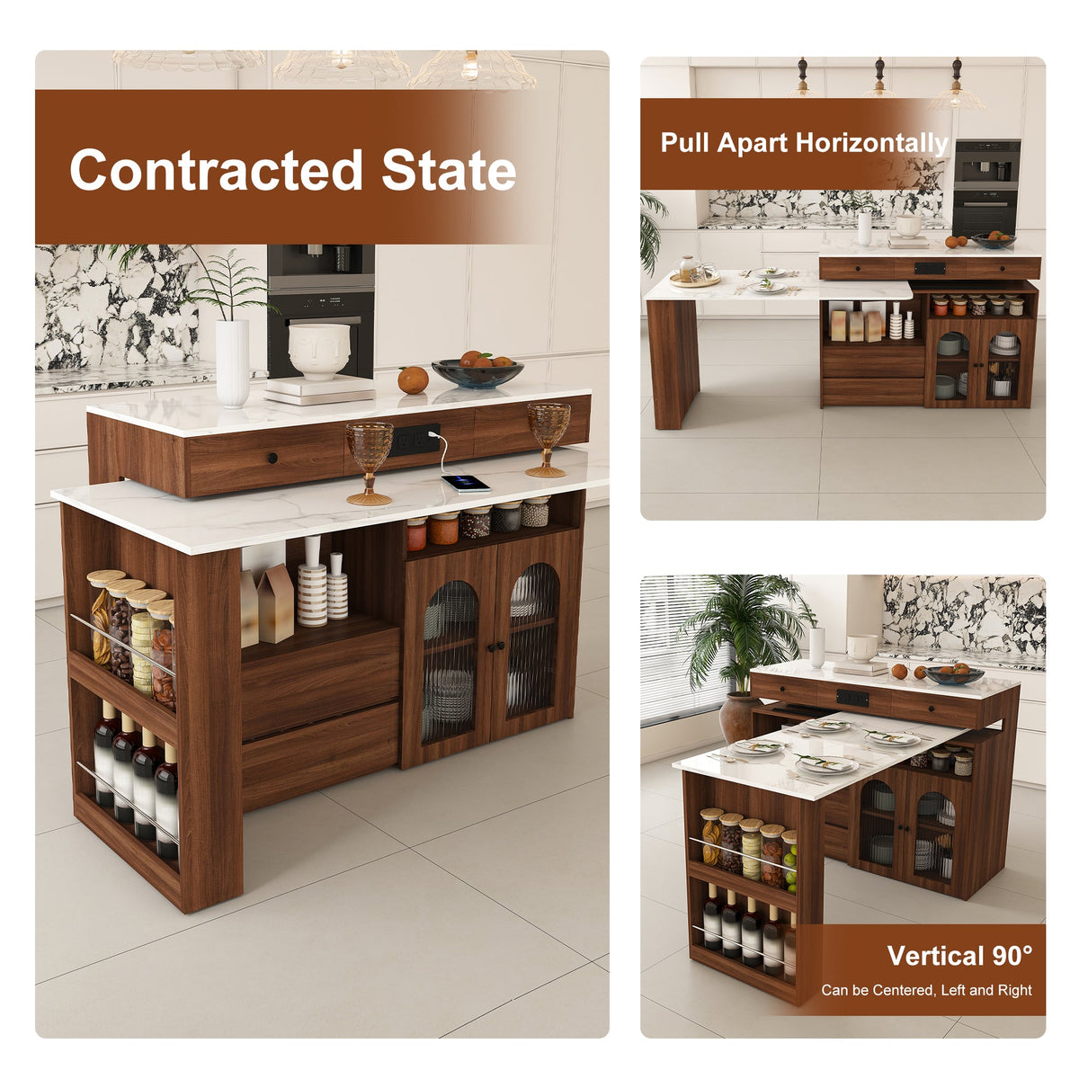 Kitchen Island with Extendable & Rotating Table