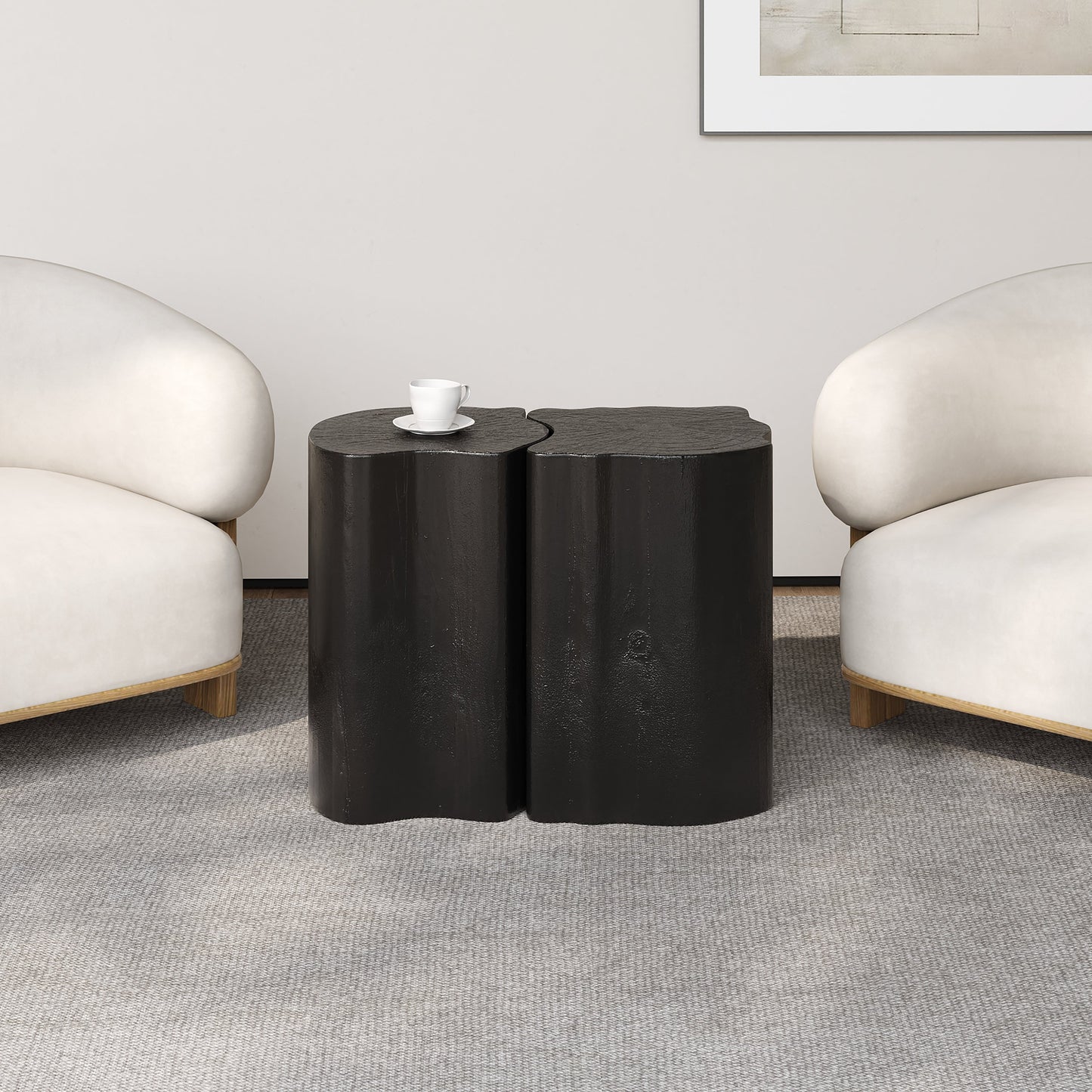 2-in-1 Irregular MGO End Table, Split Design, Small Space Friendly,Indoor Outdoor Use,Black Color