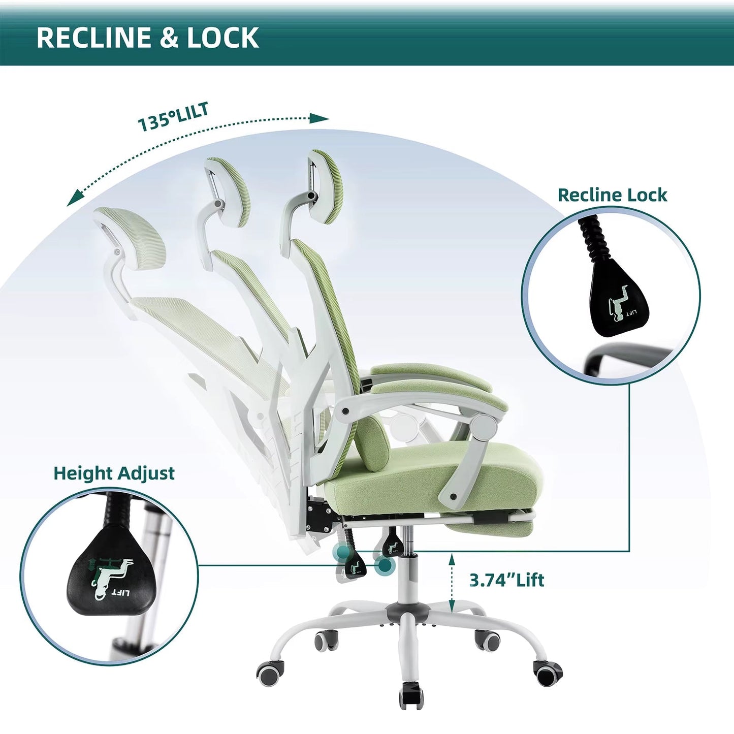 Ergonomic Reclining High Back Mesh Living Room Rocking Gaming Chair Computer Desk Swivel Rolling Lumbar Support Pillow