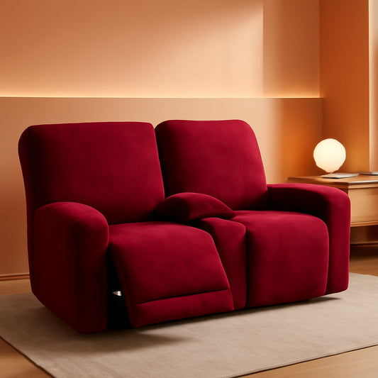 Burgundy Velvet Reclining Loveseat Slipcover Set 2 Seater Machine Washable