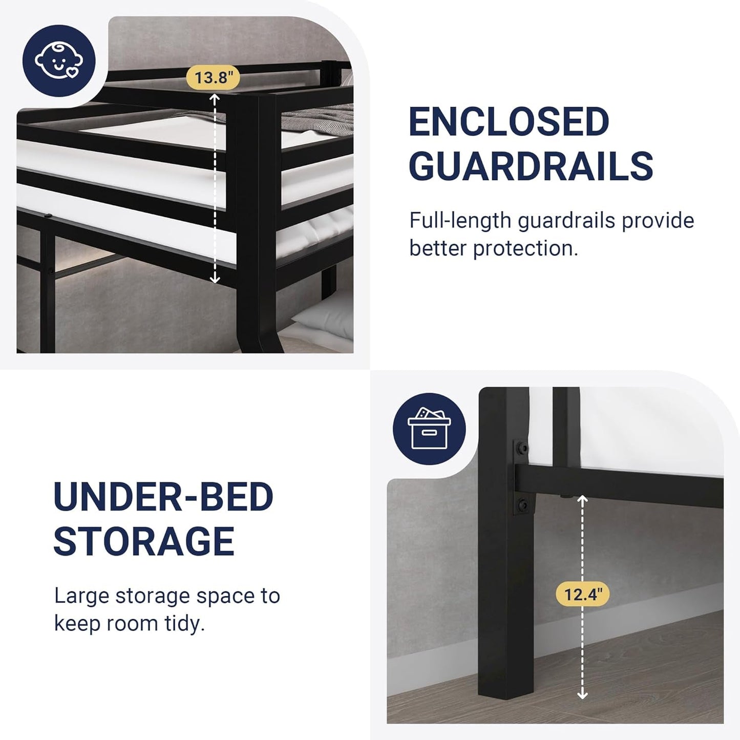 Metal Bunk Bed Twin Over Full Size With Guardrails