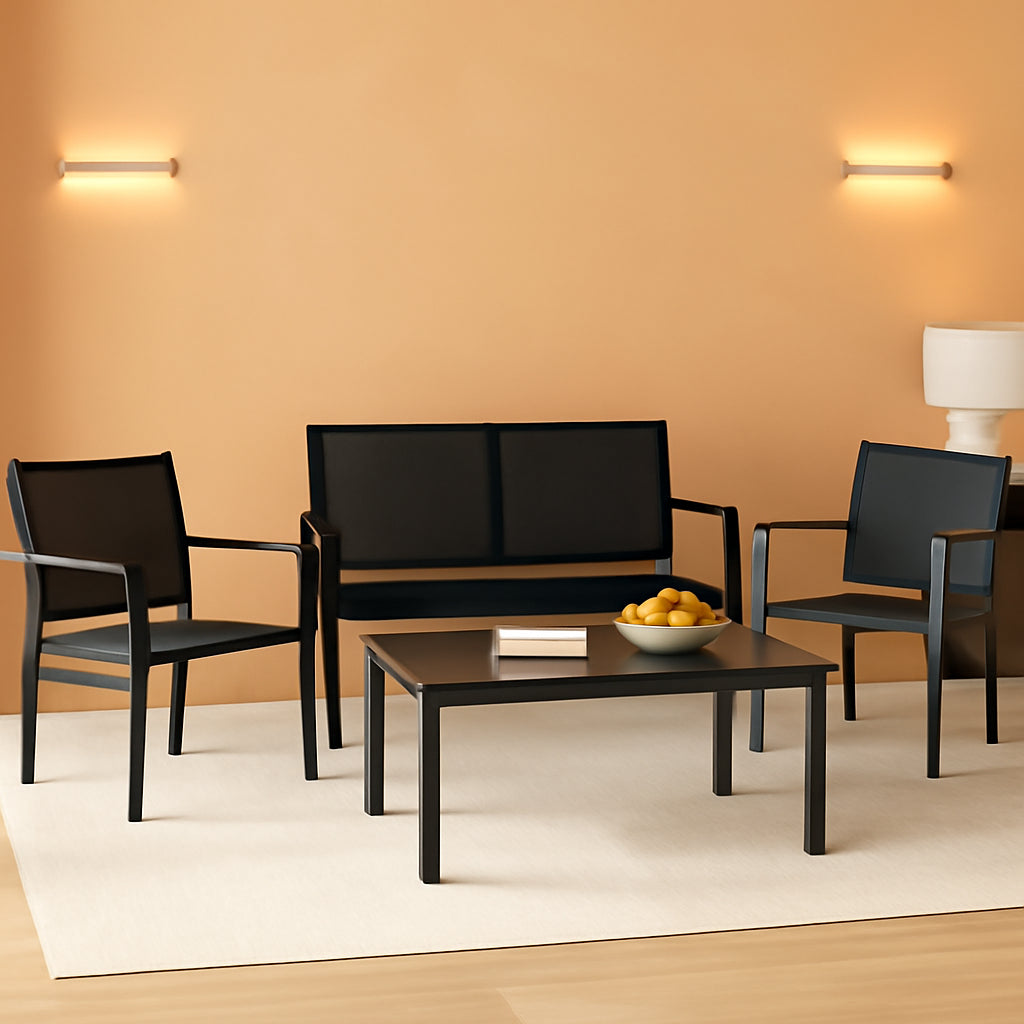 4 Piece Black Patio Furniture Set Outdoor Lounge Chairs