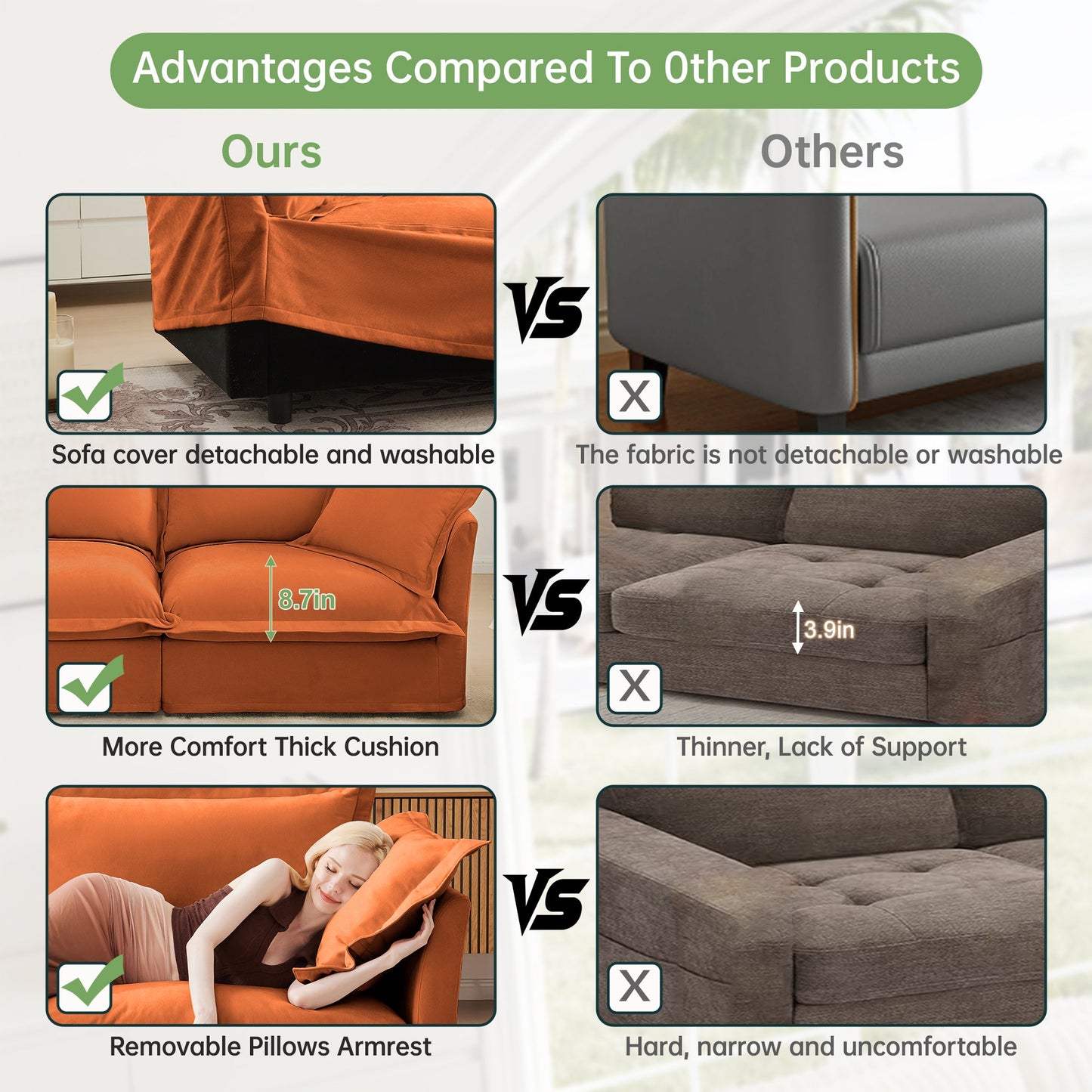 Set of 2 Slipcovered Armchairs,Deep Seat Accent Chair Set for Living Room, Reading Room, Bedroom and Working Spaces,Armchair Sets with Large Soft Pillows,Chenille Fabric,Orange