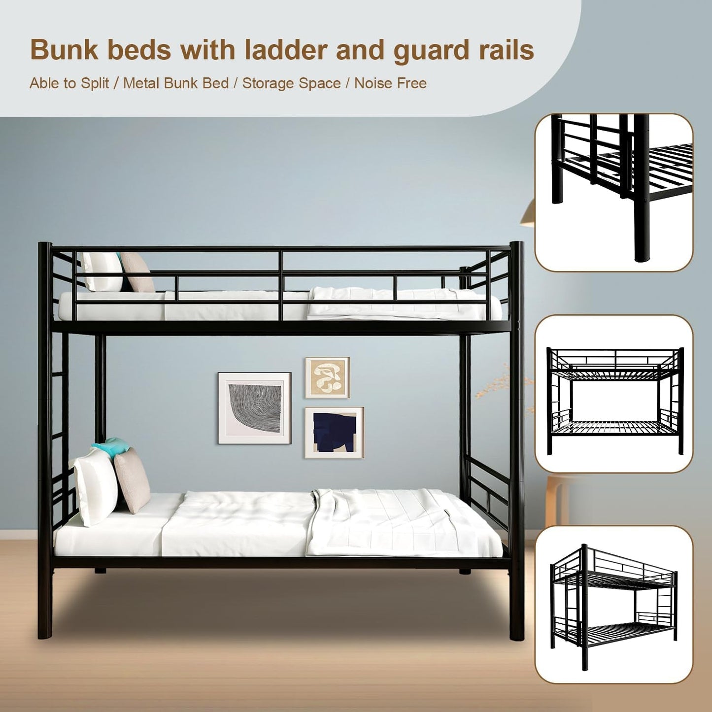 Metal Bunk Bed Twin Over Twin Heavy Duty With Ladders Black