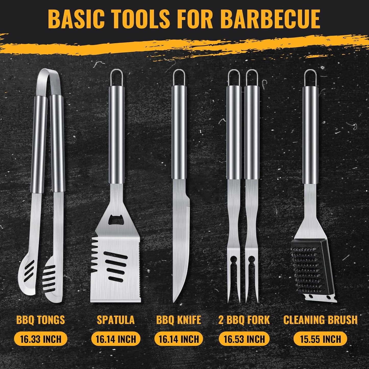 BBQ Tool Grilling Accessories, 16-Inch Stainless Steel BBQ Grill Tools