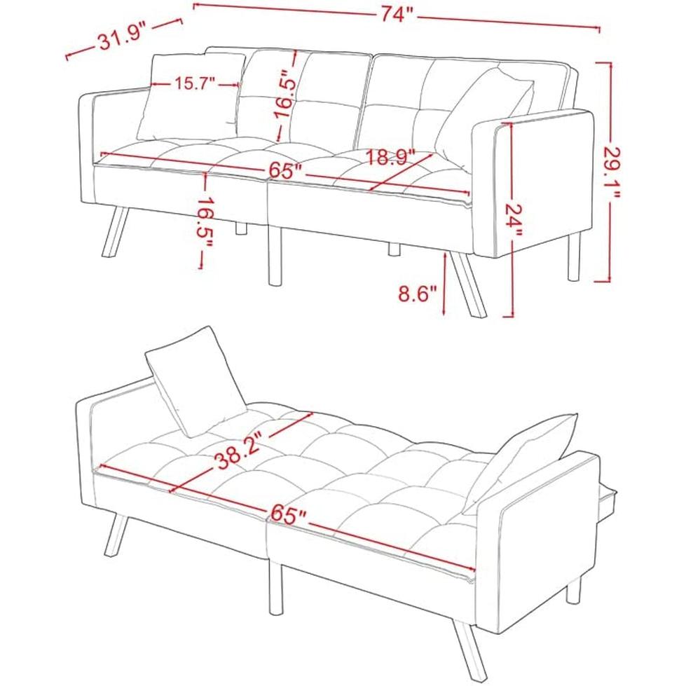 Adjustable Loveseat Sofa Bed With Split Back And Metal Legs