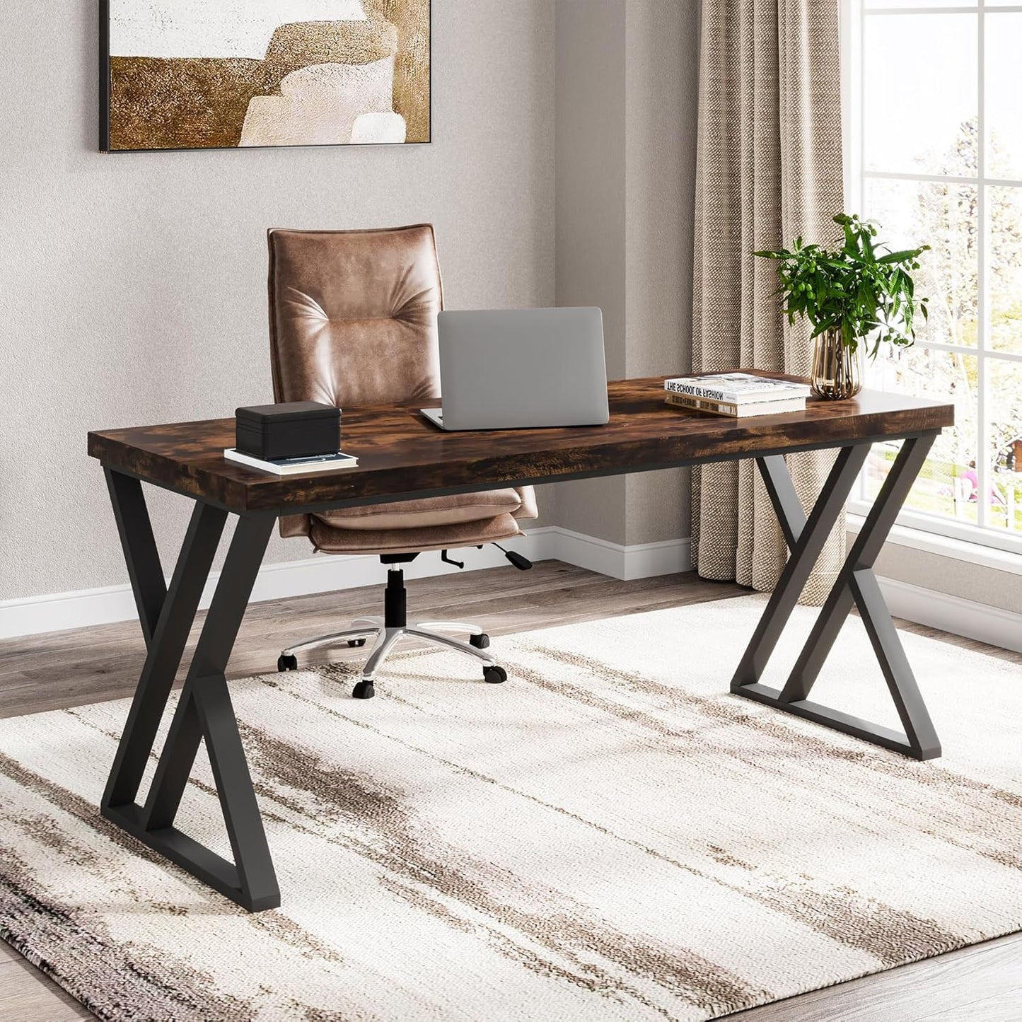 55 Inches Modern Writing Desk with Z-Shaped Metal Legs