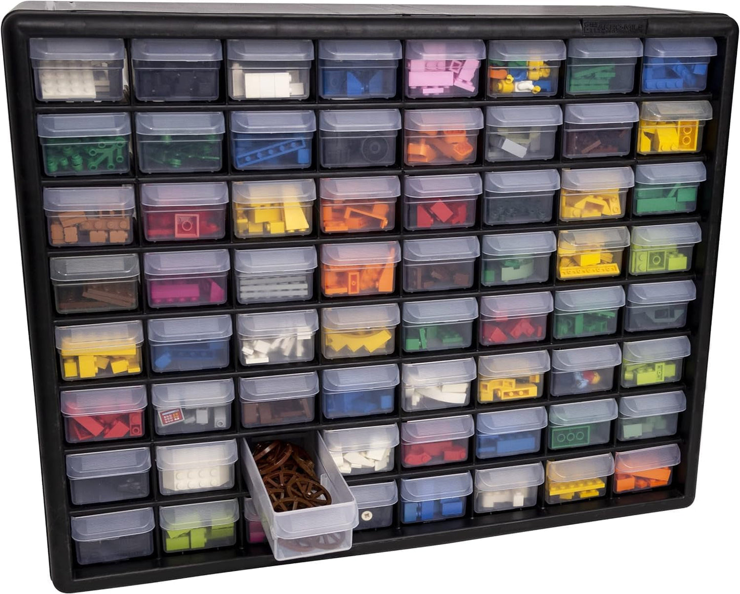 64-Drawer Plastic Drawer Storage Cabinet for Garage Organization, Bead Organizer, Building Bricks Storage, Teacher Toolbox, Makeup Organizer, 20-Inch W X 6-Inch D X 16-Inch H, 10164 Black