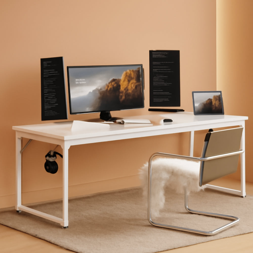 71 Inch White Computer Desk With USB Ports For Home Office
