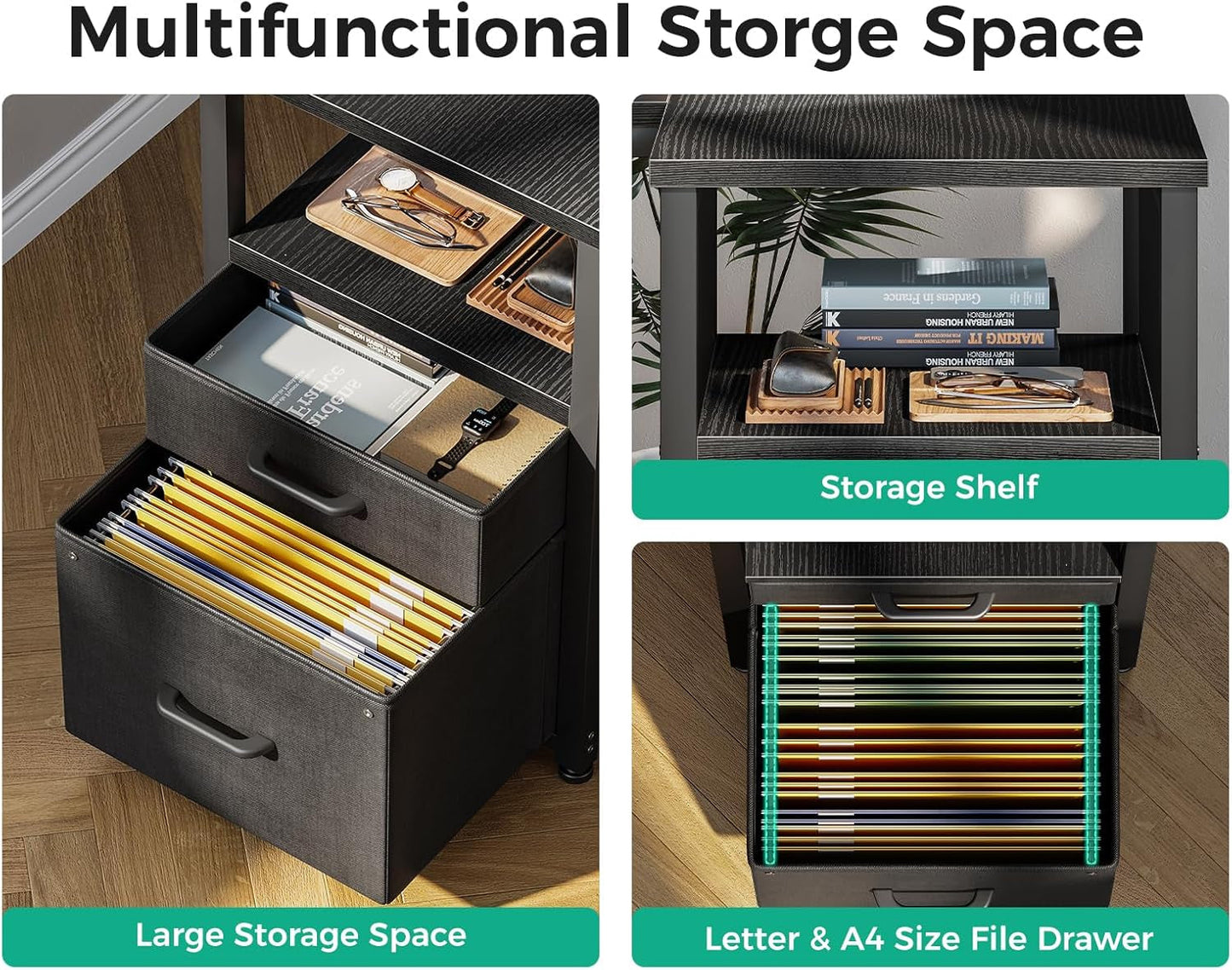 L Shaped Computer Desk 55 Inch With 6 Drawers Home Office