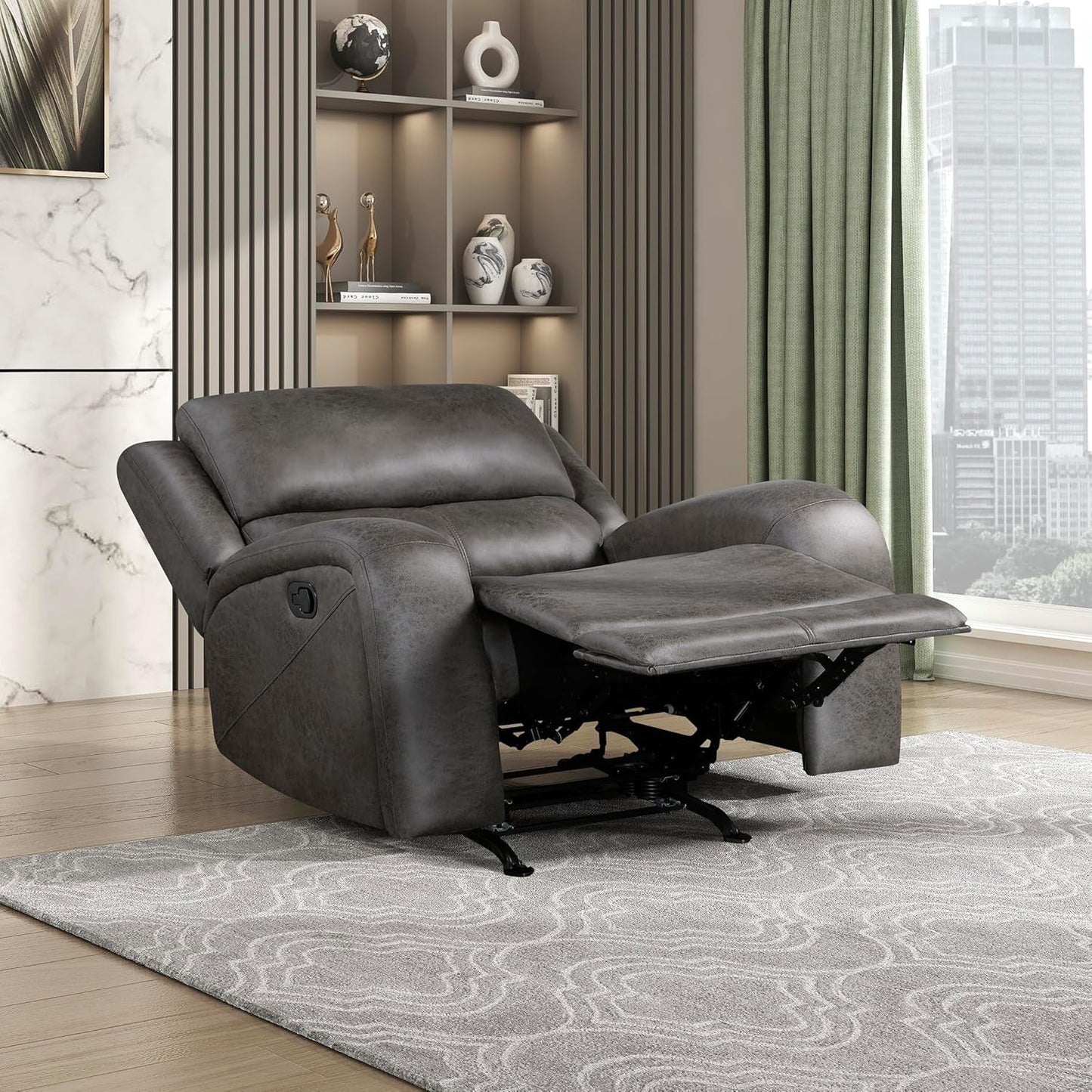 Grey Rocker Recliner Chair With Manual Recline Living Room