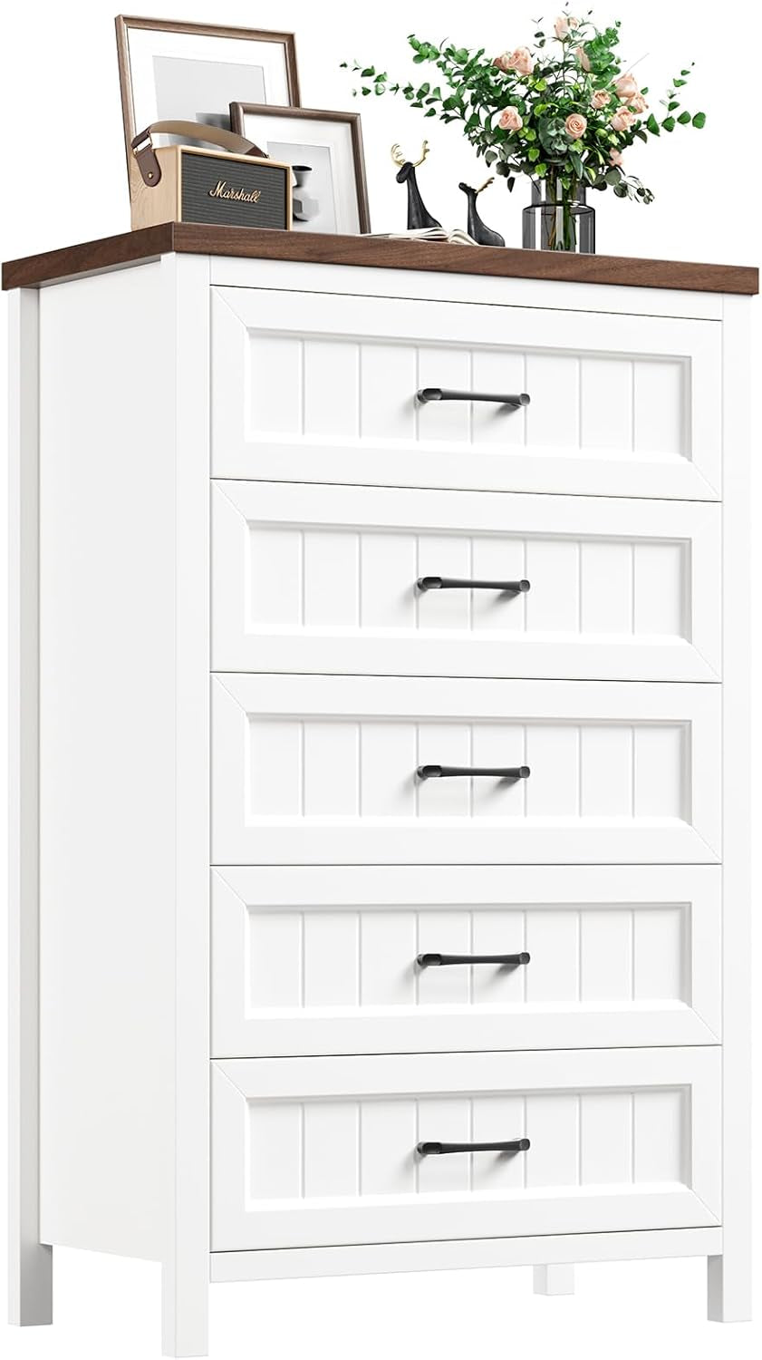Five Drawer Dresser 44.9 Inch Tall PowderCoatWhite