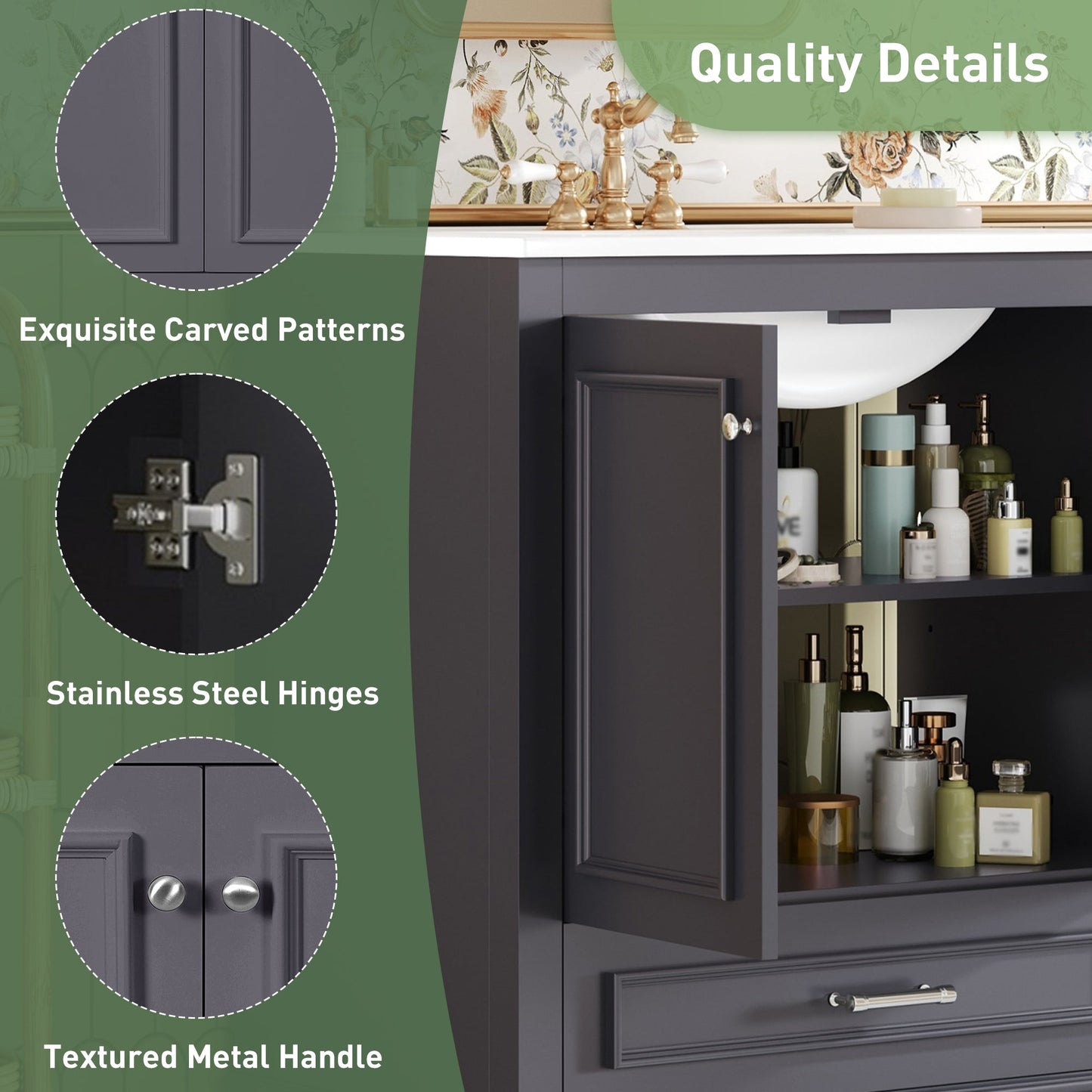 30" Luxurious Bathroom Vanity with Ceramic Sink