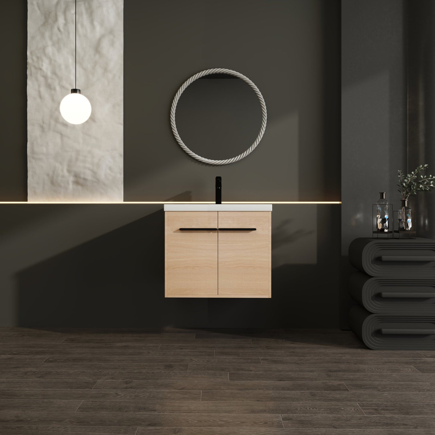 24" Wall Mounted Bathroom Vanity with Resin Basin