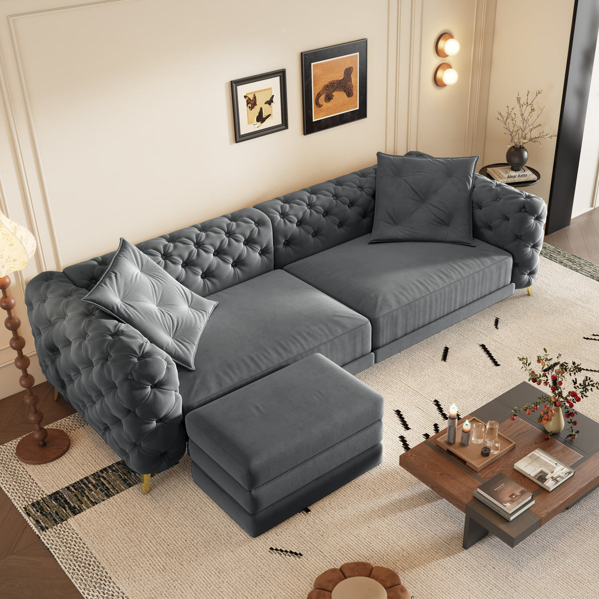 3-in-1 Convertible Sleeper Sofa with Movable Ottoman