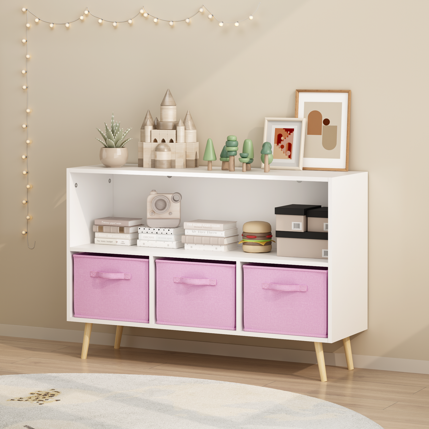 Kids Bookcase with Collapsible Fabric Drawers