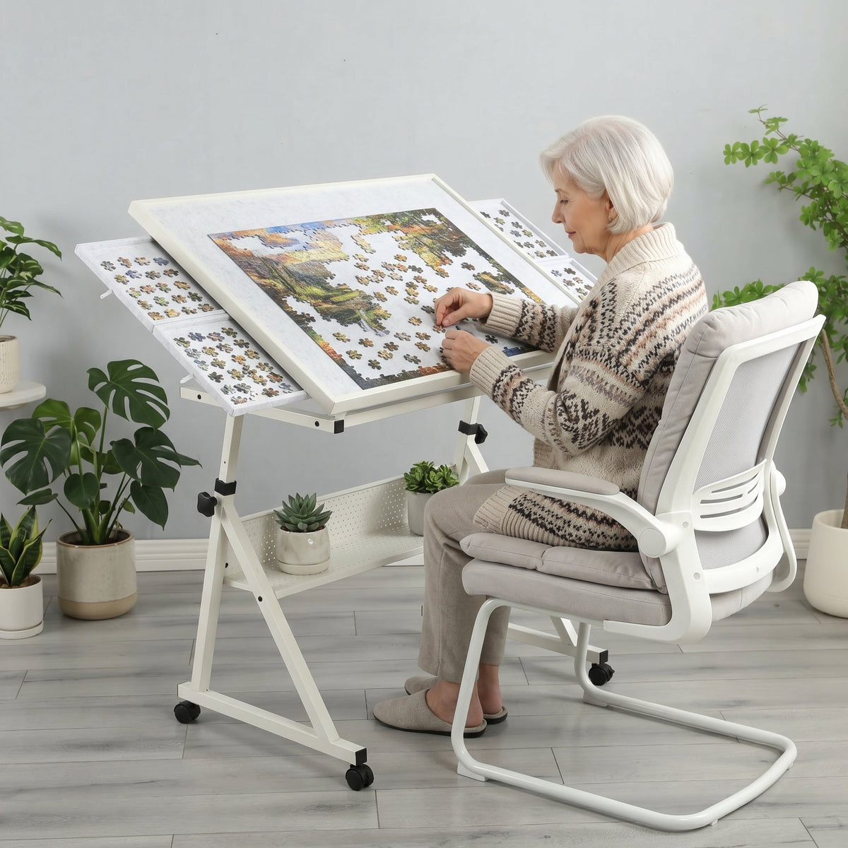 1500 Piece Jigsaw Puzzle Metal Table with 4 Trays