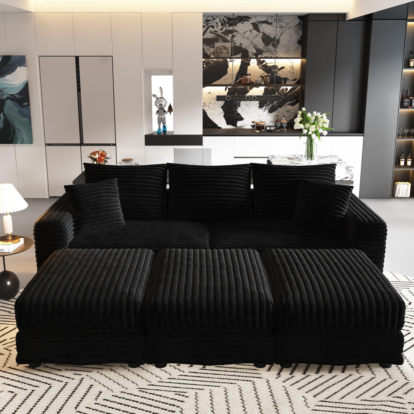 Plush Corduroy 3-Seat Sofa