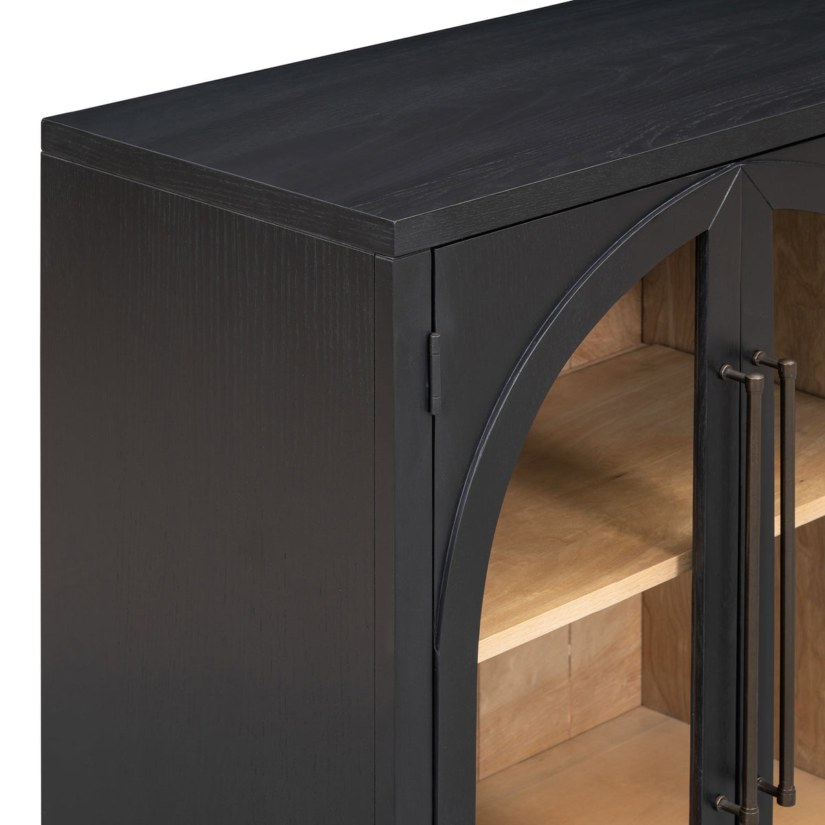 TREXM 4-Door Large Storage Sideboard Buffet Cabinet with Glass Doors - Black