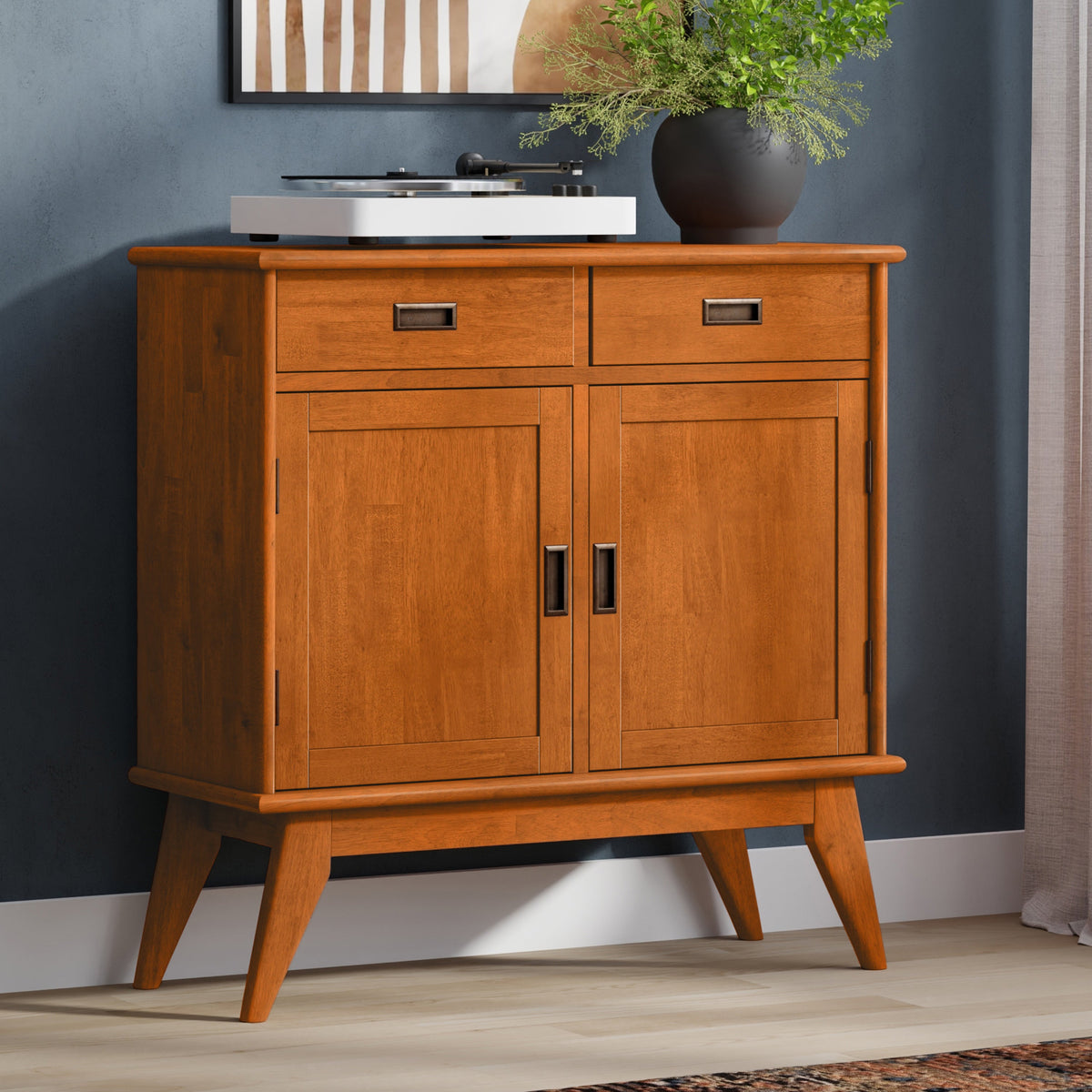 Draper 36 Inch Wide Solid Wood Mid Century Entryway Storage Cabinet