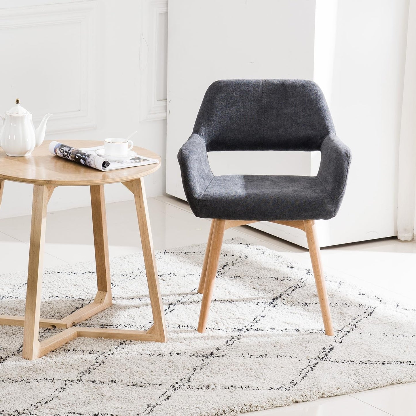 Charcoal Upholstered Armchair Mid Century Modern Wood Legs