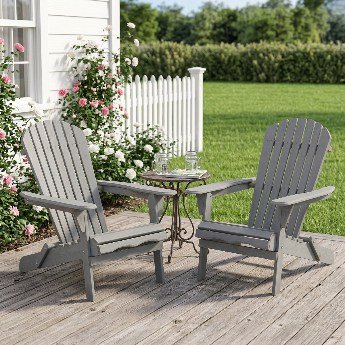 Outdoor Wooden Folding Adirondack Chair Set of 2