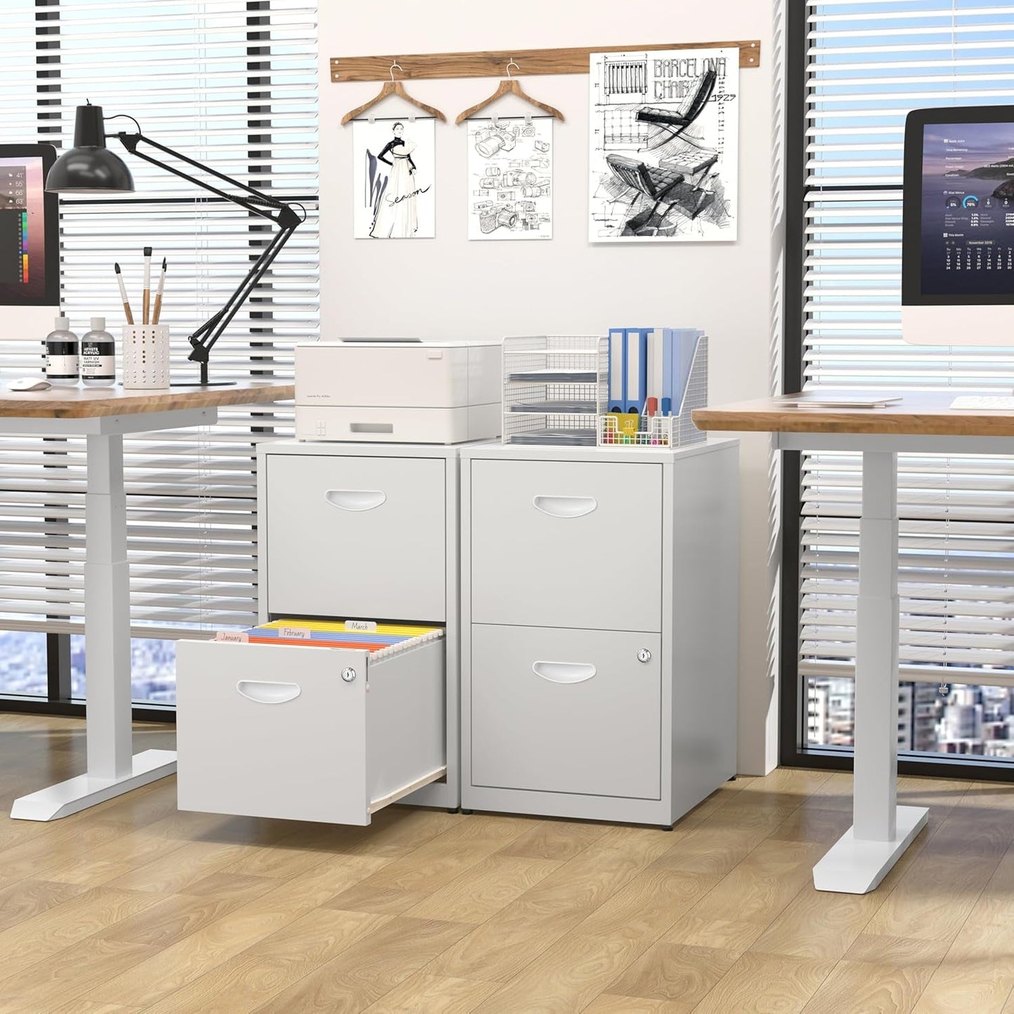 White Metal Two Drawer Locking File Cabinet For Hanging Files Fits Letter And A4