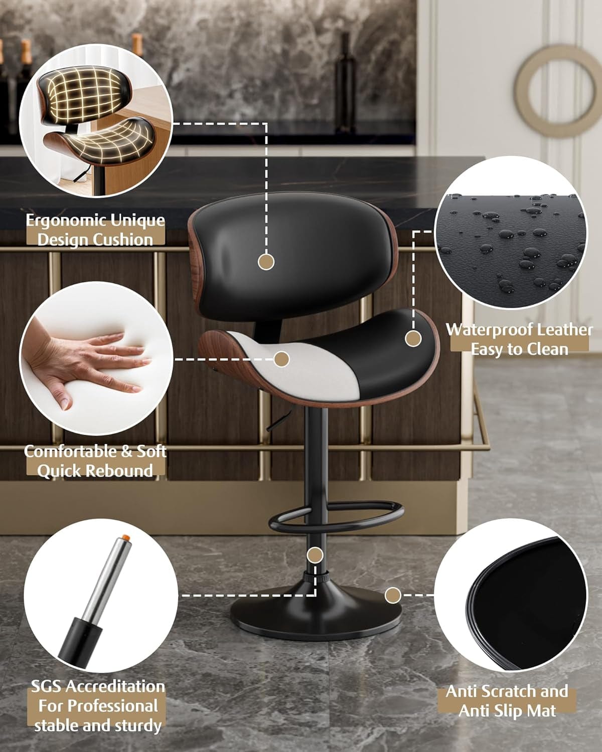 Modern Adjustable Swivel Bar Stools – Stylish Comfort for Every Space