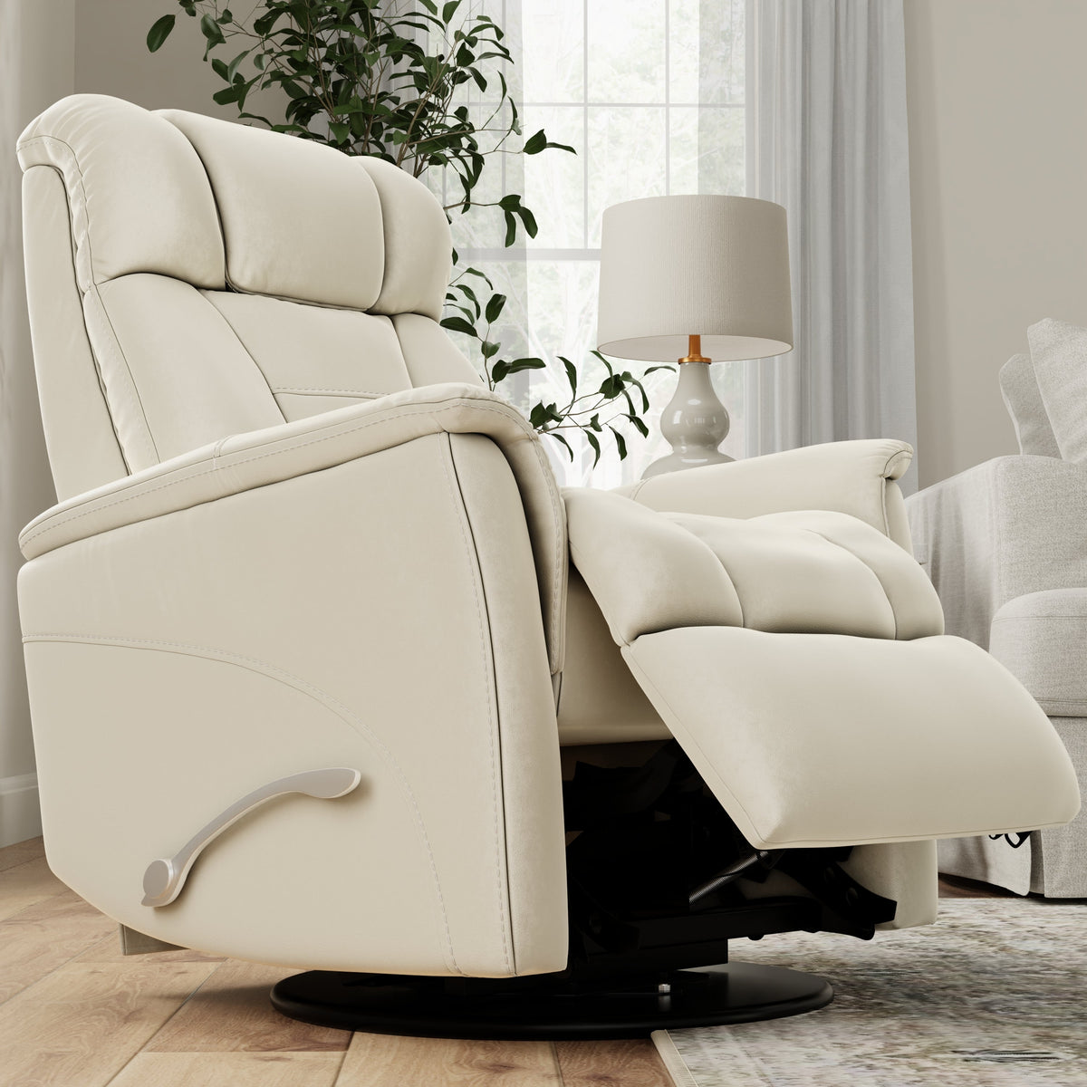 Global Home Swivel Glider Recliner with Manual Adjustable Headrest & Footrest