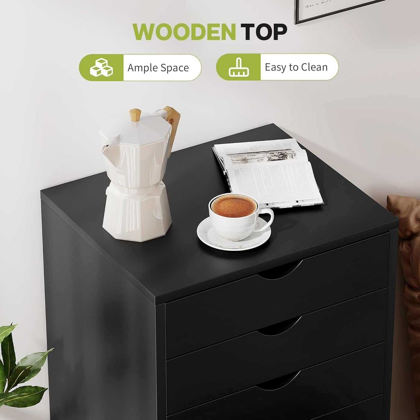 Five Drawer Multifunctional File Cabinet Black Industrial