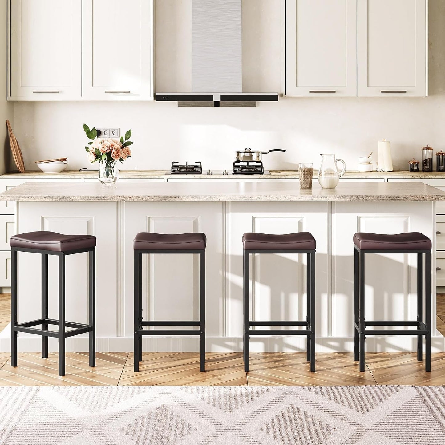 Saddle Bar Stools Set Of 2 Counter Height 24.8 Inches Brown And Black