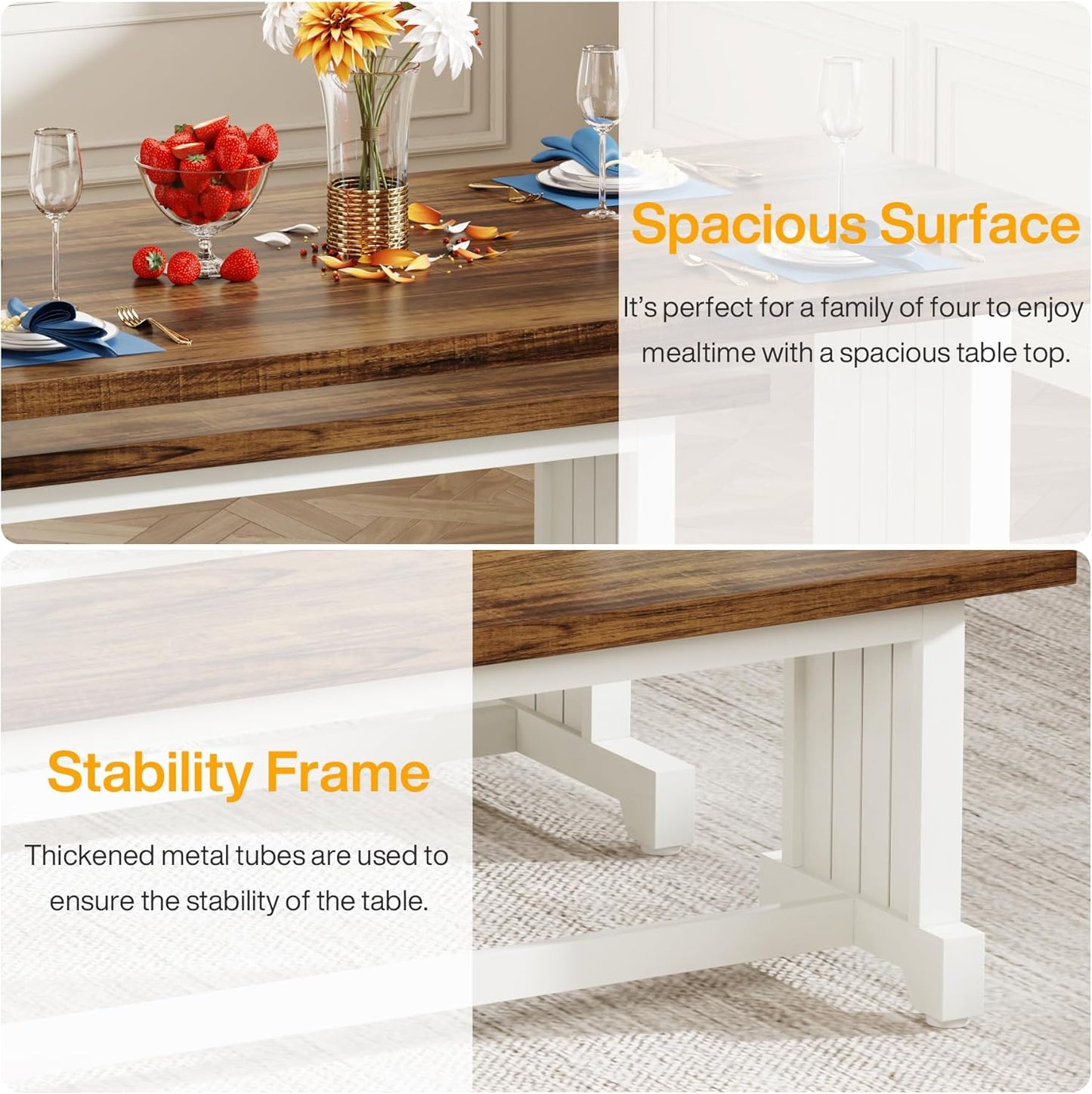 47" Farmhouse 3-Piece Dining Table Set for 2-4