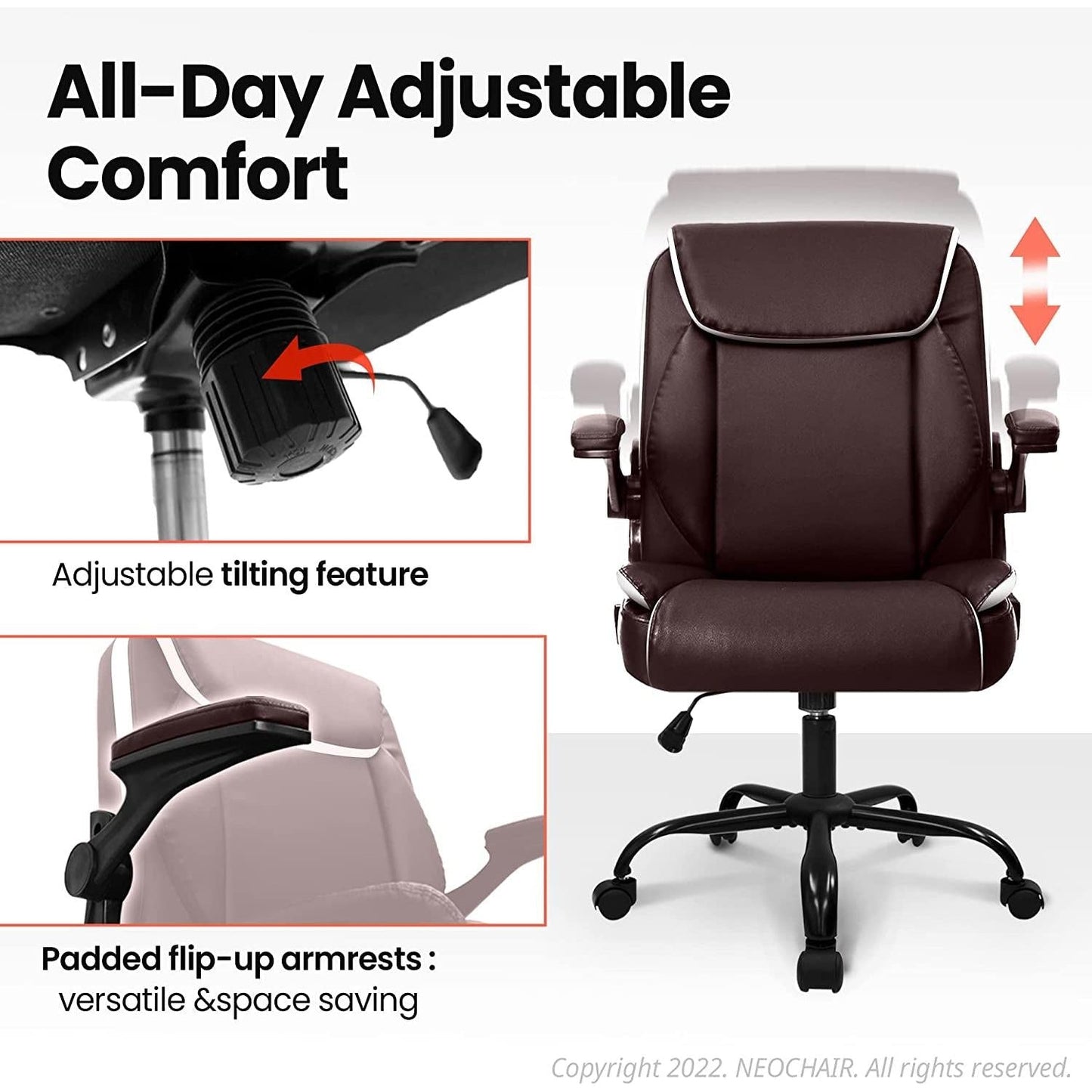 Brown Ergonomic Office Chair With Adjustable Flip Up Arms
