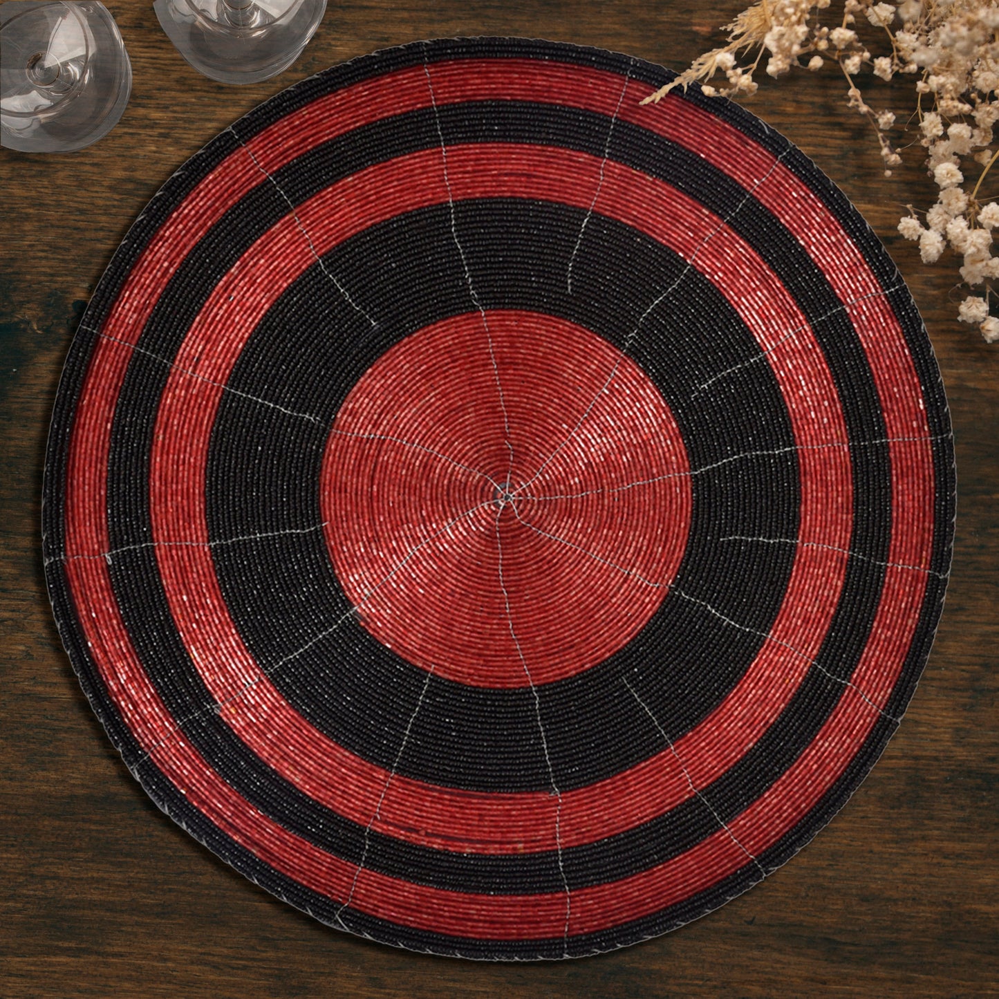 Beaded Placemats – Round Handmade Embroidered Glass Bead Table Mats 14 Inch