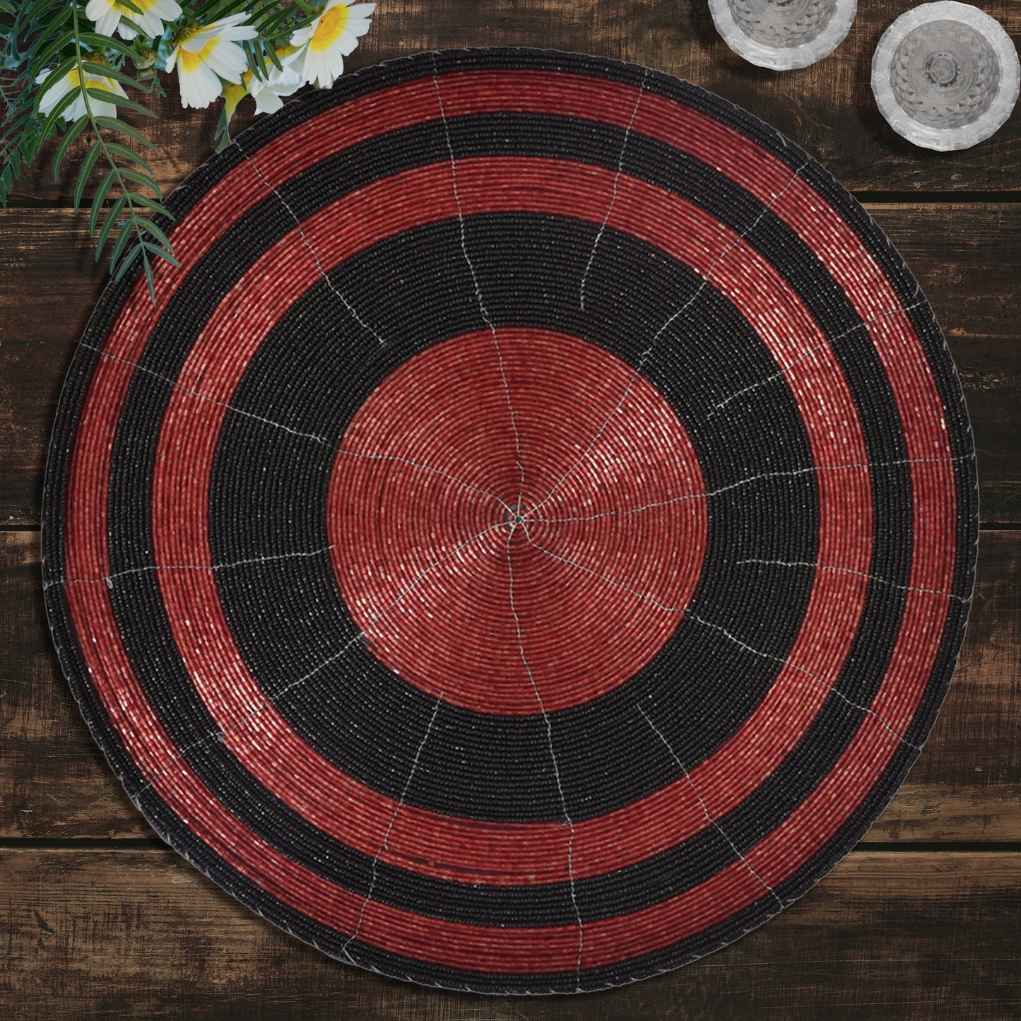 Beaded Placemats – Round Handmade Embroidered Glass Bead Table Mats 14 Inch