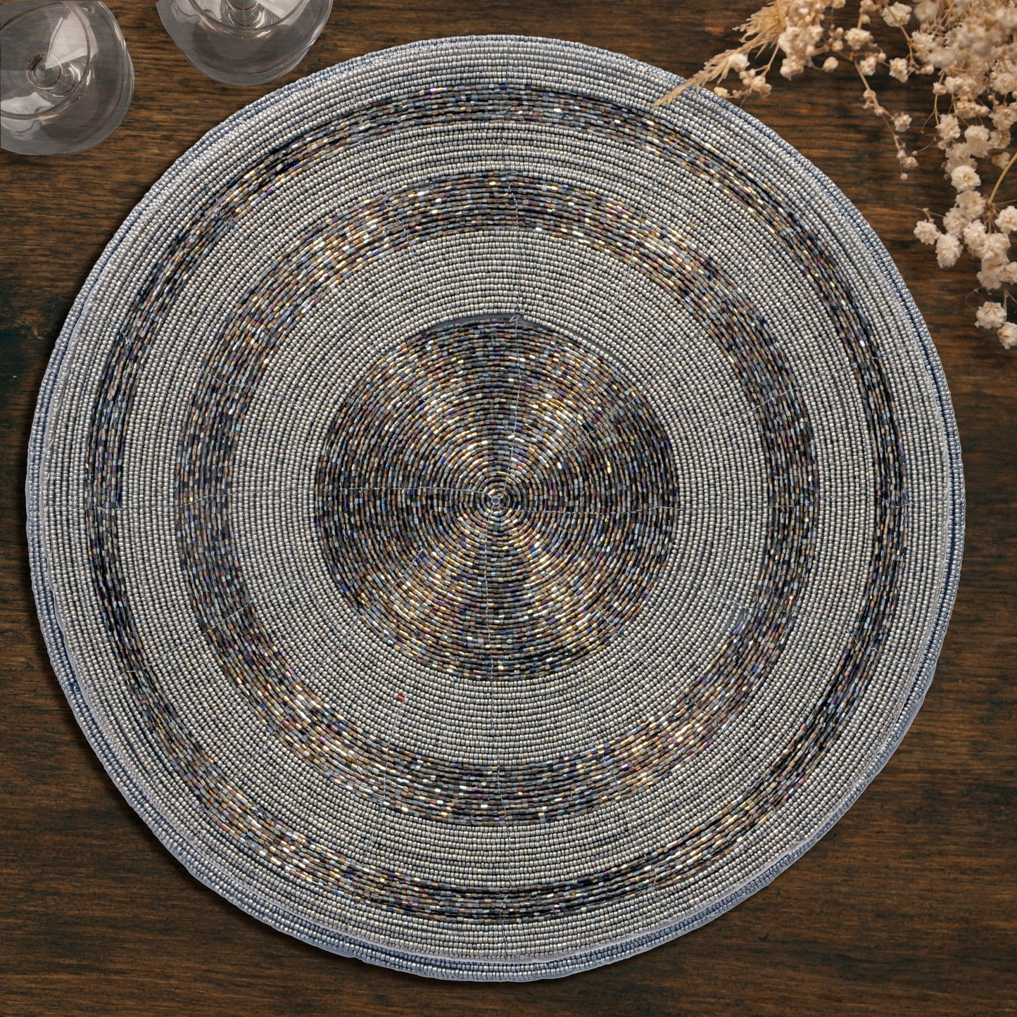 Beaded Placemats – Handmade Round Embroidered Beads | 14 Inch Table Decor
