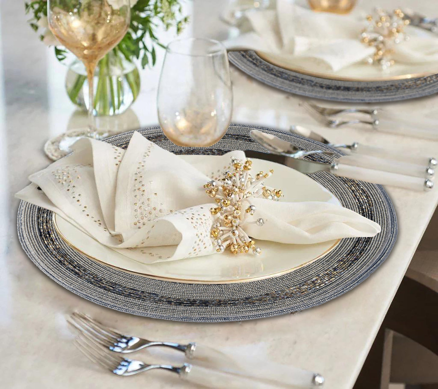 Beaded Placemats – Handmade Round Embroidered Beads | 14 Inch Table Decor