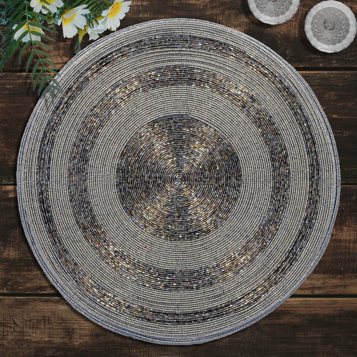 Beaded Placemats – Handmade Round Embroidered Beads | 14 Inch Table Decor