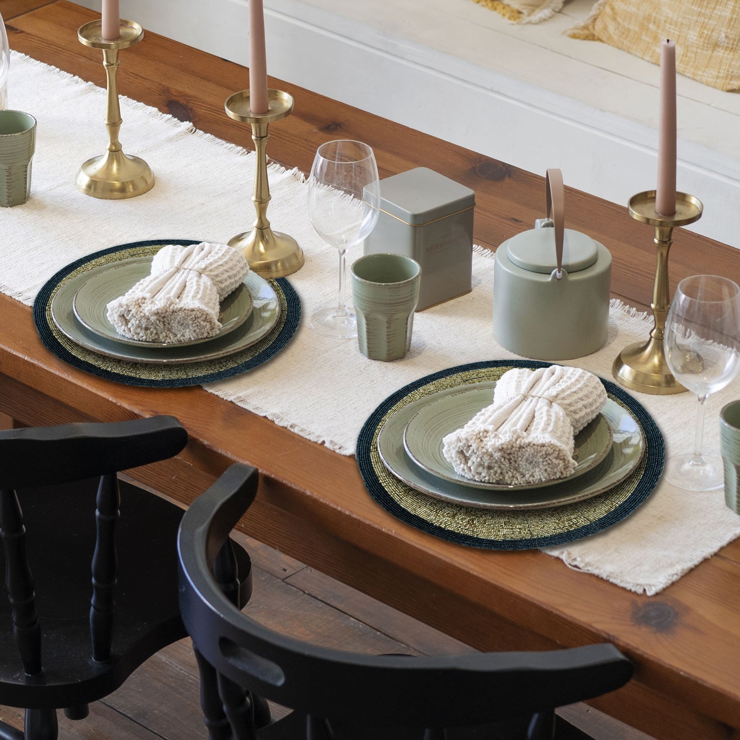 Round Beaded Placemats – Elegant Heat Resistant Table Mats Set for Dining