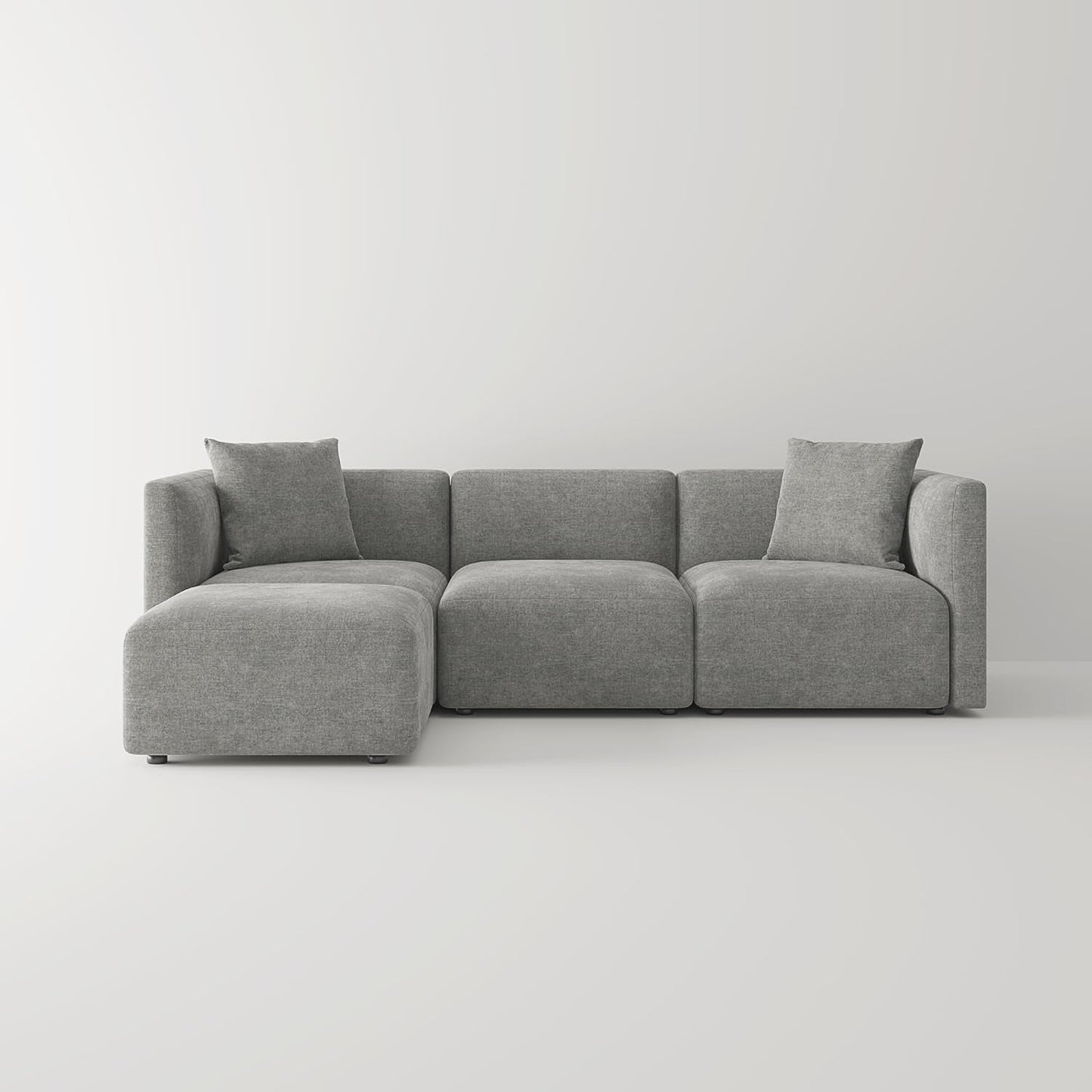 L Shaped Sectional Sofa Convertible In Linen Grey Modern