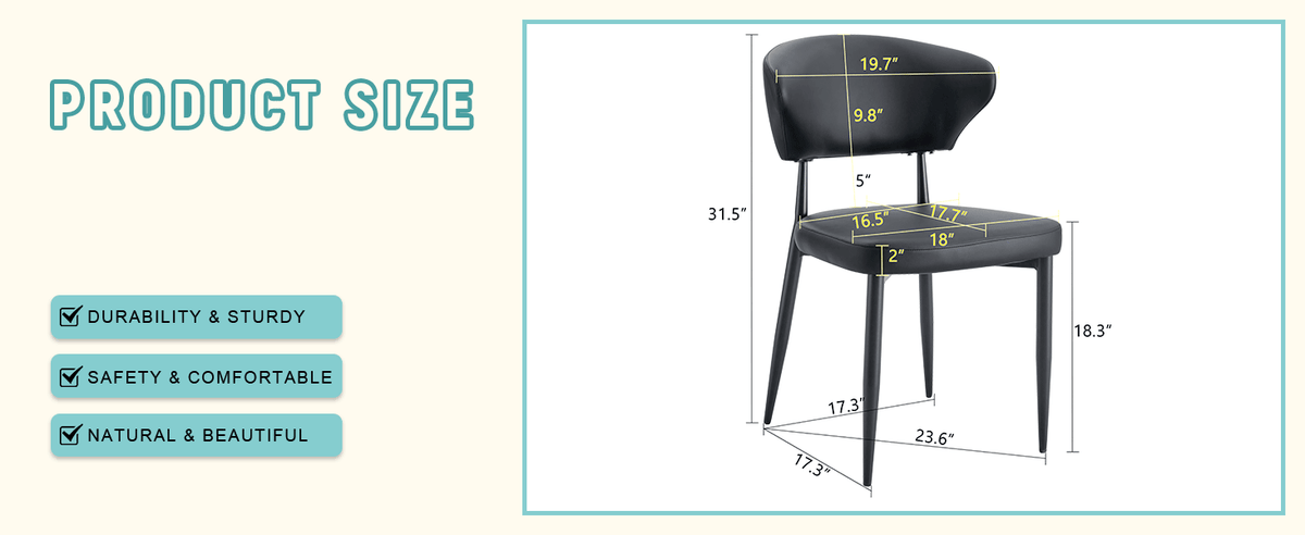 Black Minimalist Ergonomic Dining Chair - Set of 4