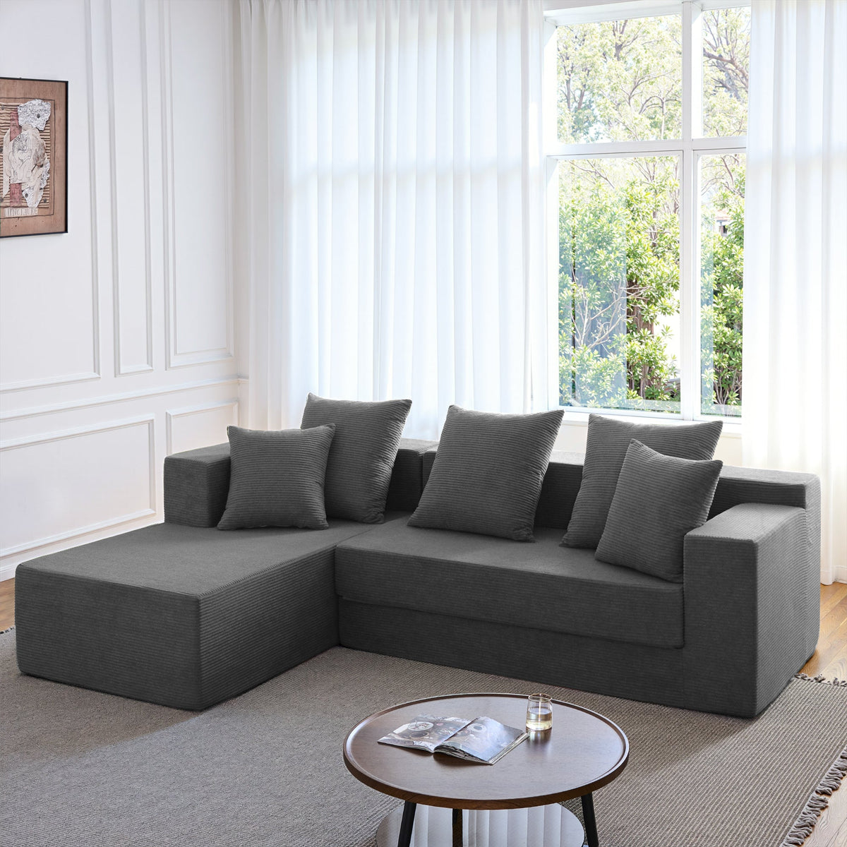 106.5" Convertible L-Shaped Sectional Sofa Bed