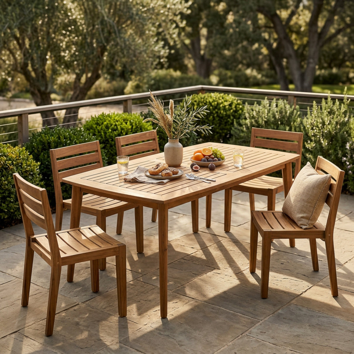 Outdoor 7 Pieces Rustic Patio Acacia Expandable Dining Set