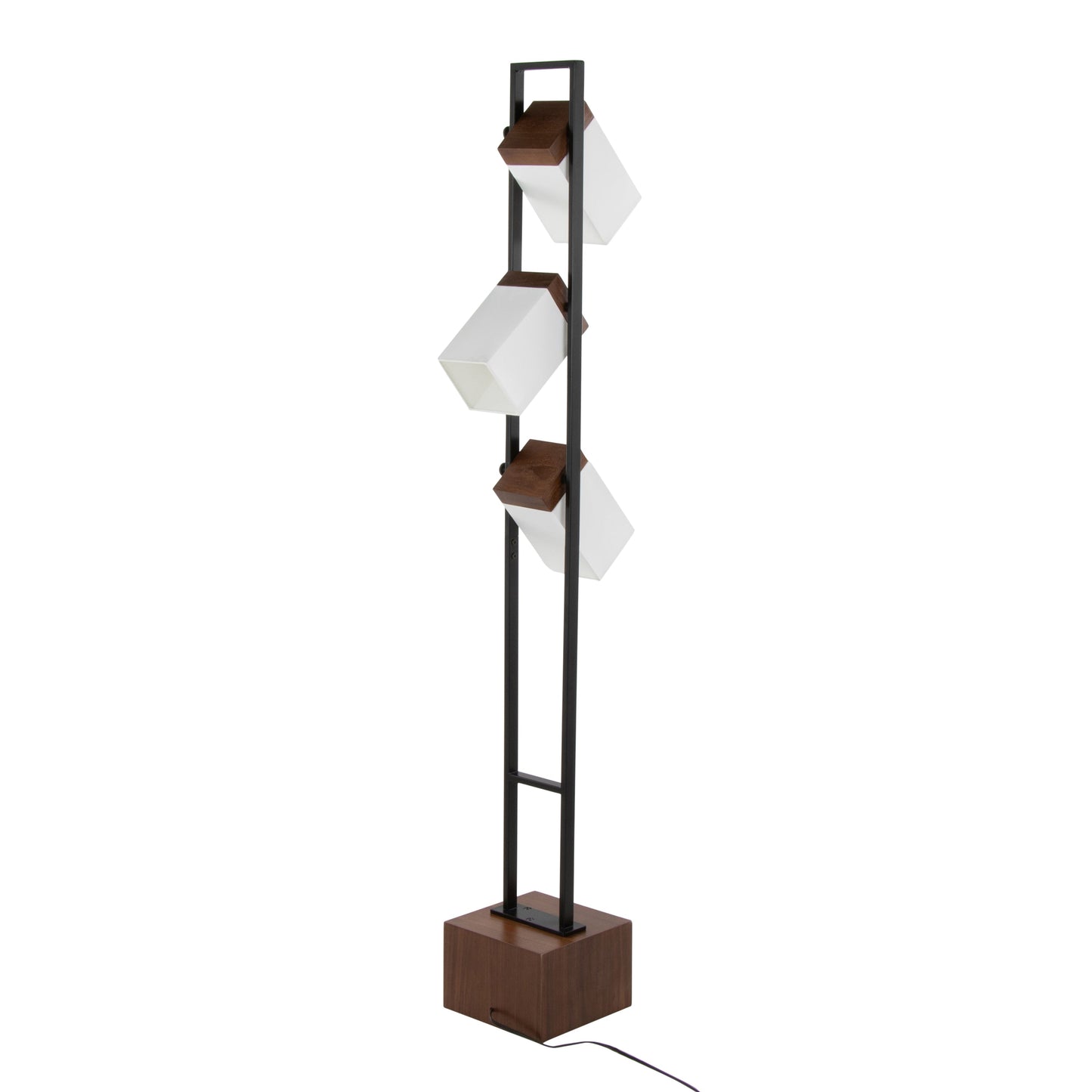 Bento 67.5' Contemporary Metal Floor Lamp in Black Metal and Walnut Wood with White Shade by LumiSource